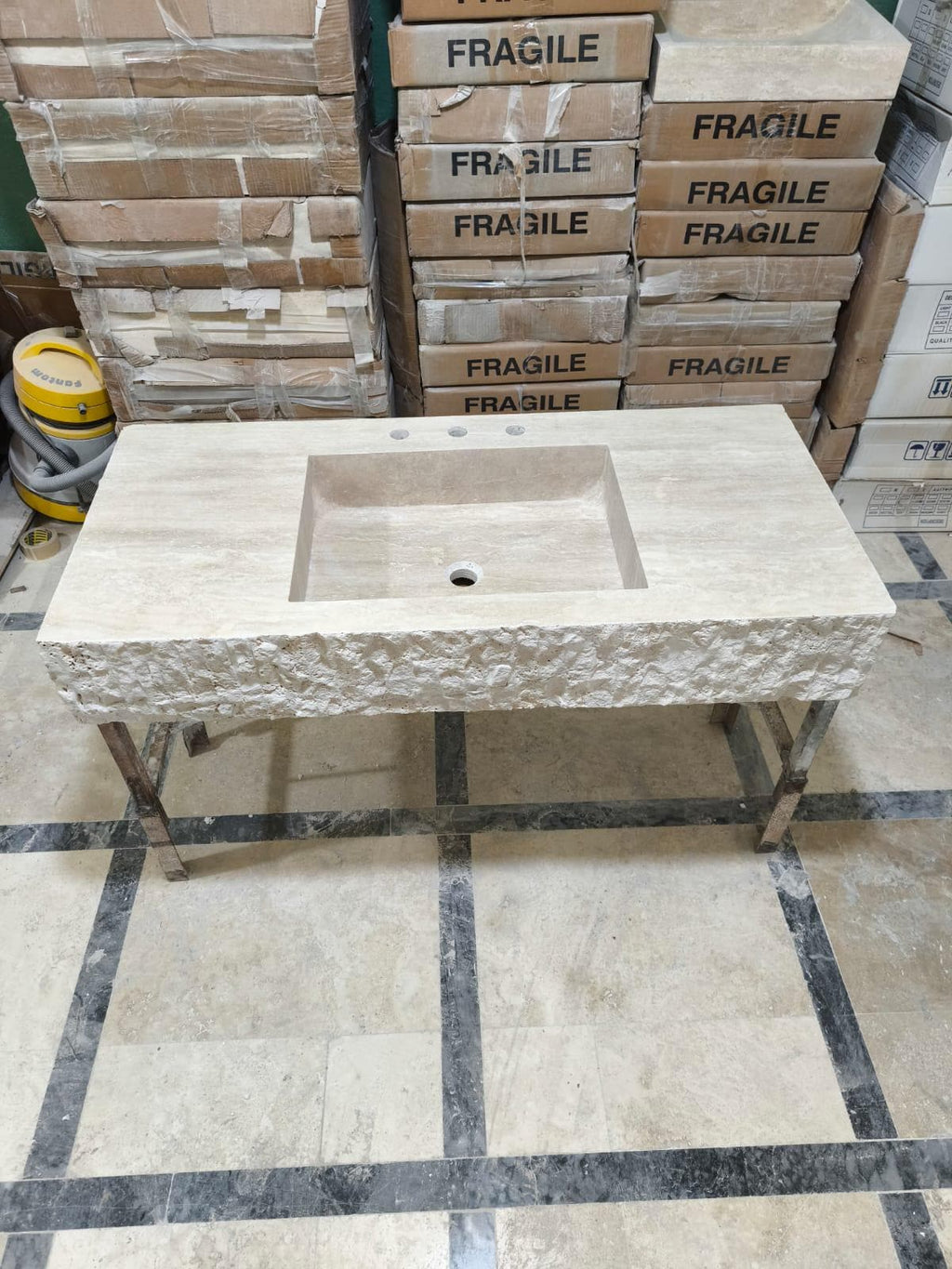 Natural Travertine Stone Sink, Bathroom Vanity, 25”x19”