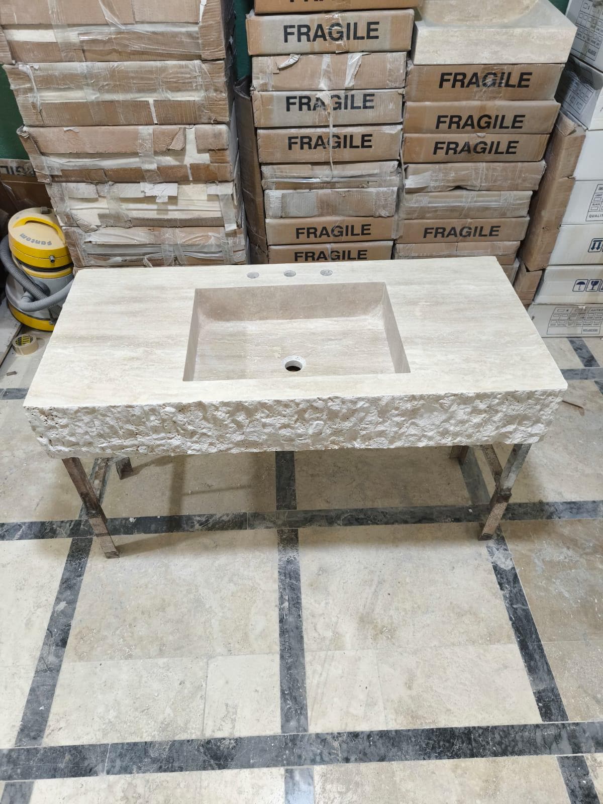 Natural Travertine Stone Sink, Bathroom Vanity, 25”x19”