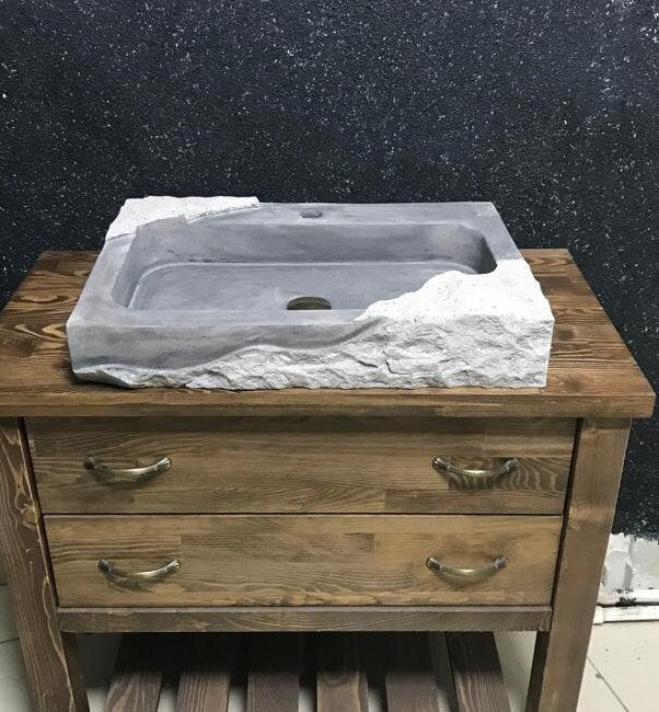 Hand Carved Black Basalt Marble Sink: Natural Stone Bathroom Basin
