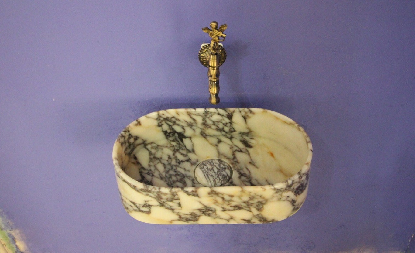 Handcrafted Calacatta Viola Marble Vessel Sink: Rounded Bathroom Basin