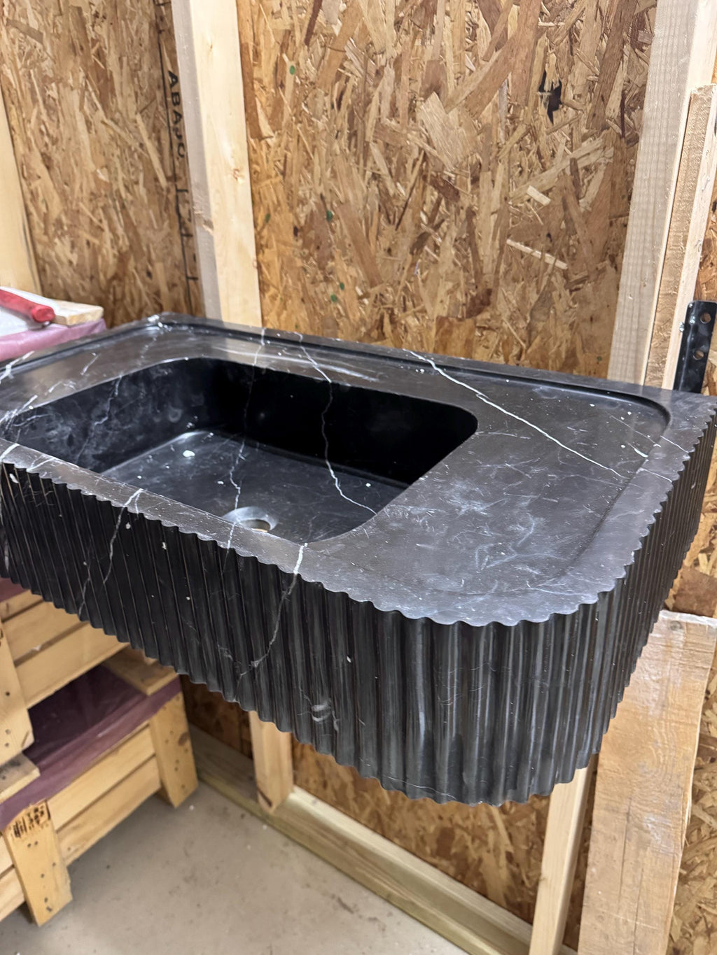 Nero Marquina Marble Wall Mount Sink: Modern Black Sink Basin