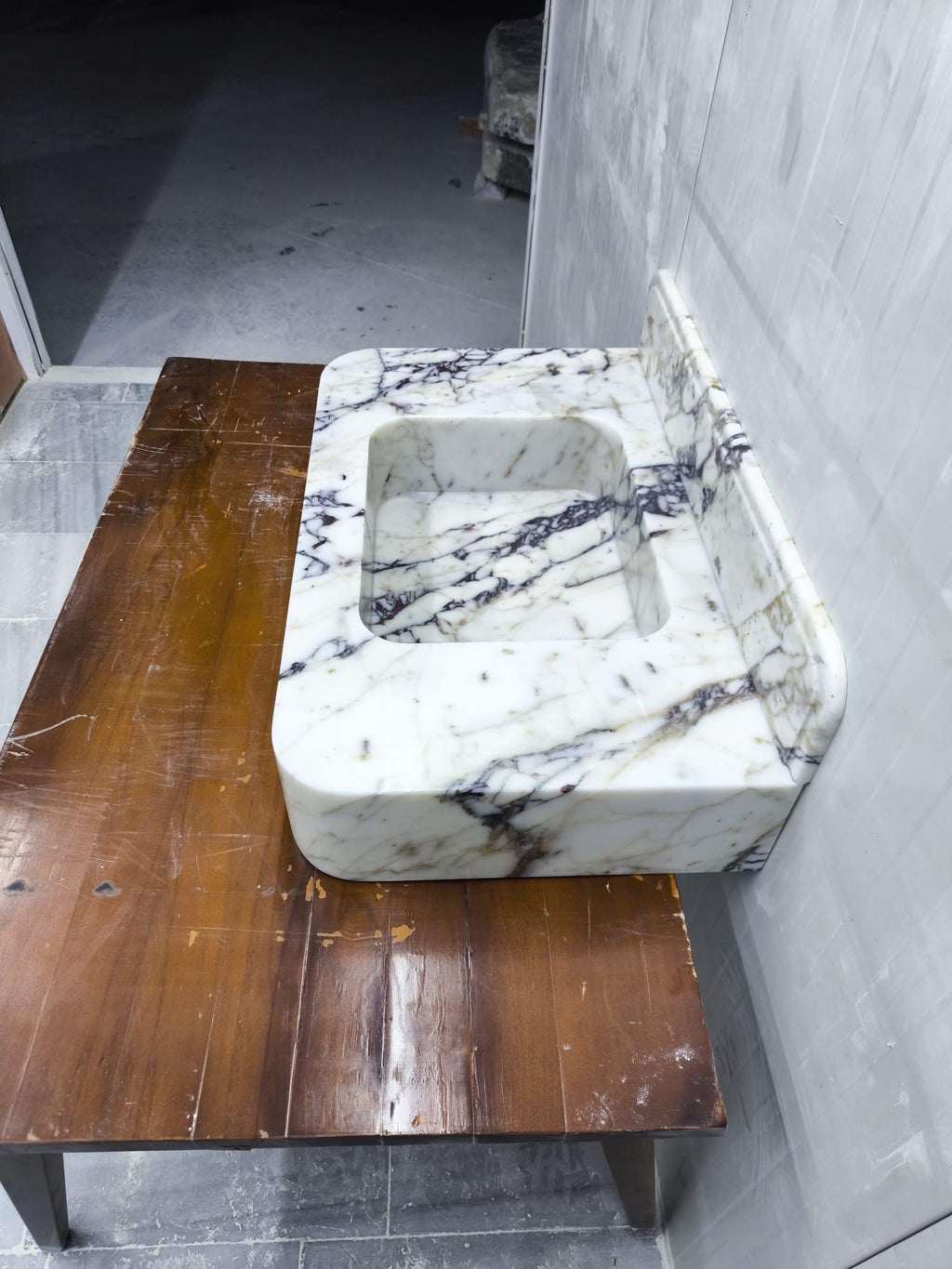 Calacatta Marble Wall Mount Bathroom Sink: Custom Powder Room Vanity