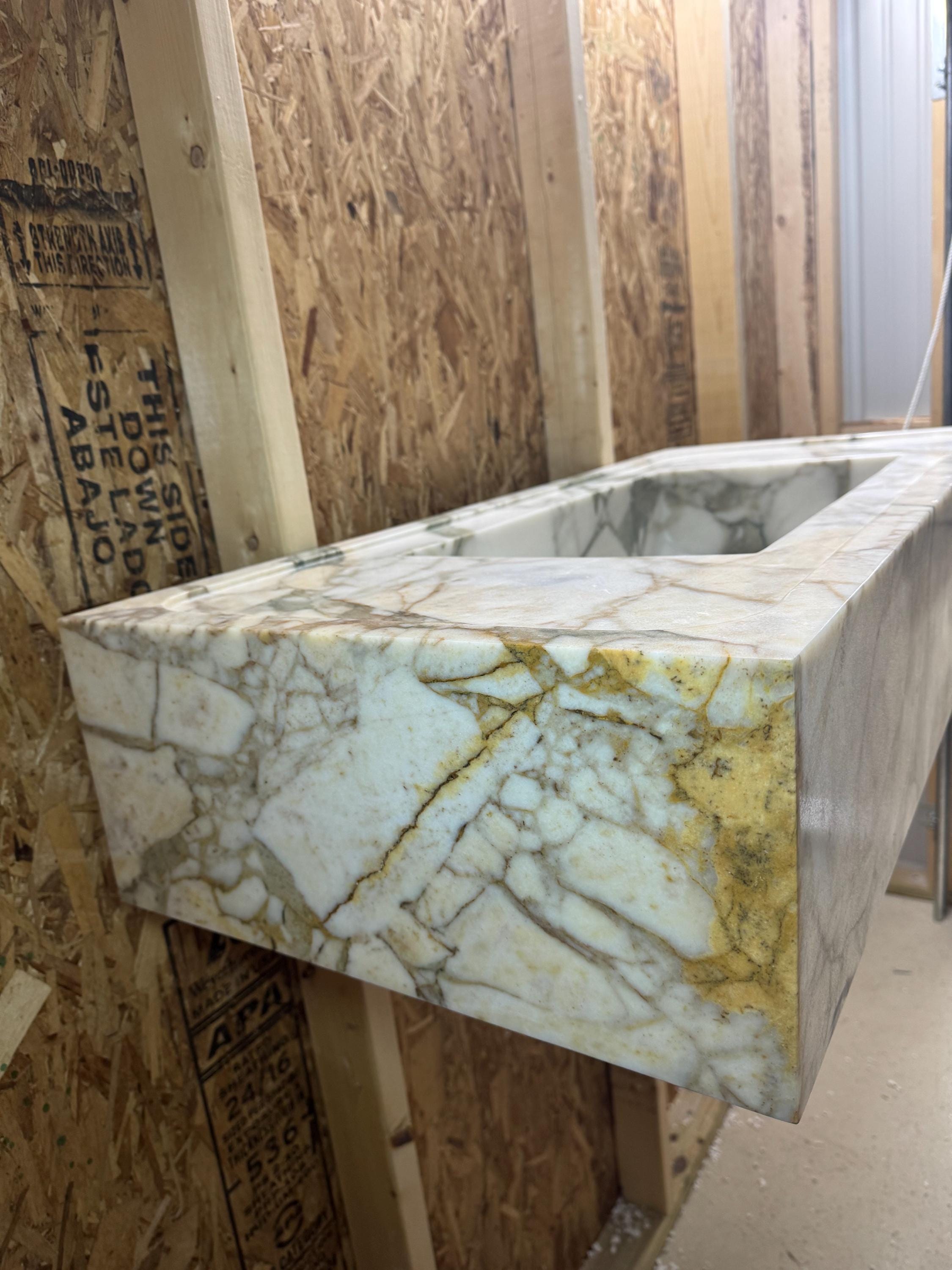 Handcrafted Calacatta Monet  Marble Wall Mounted Sink