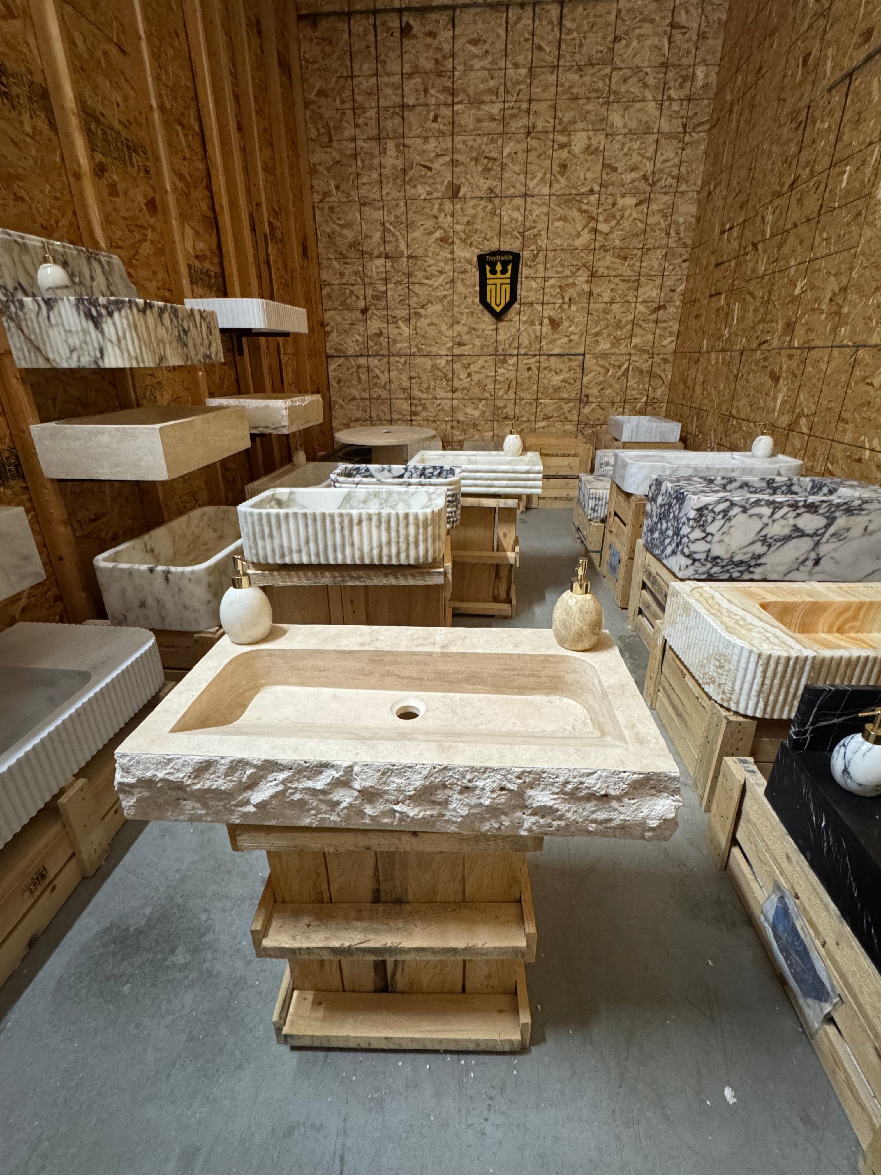 Custom Traverine sink for 30”x15x5.5” Chiseled Edge Stone Washbasin