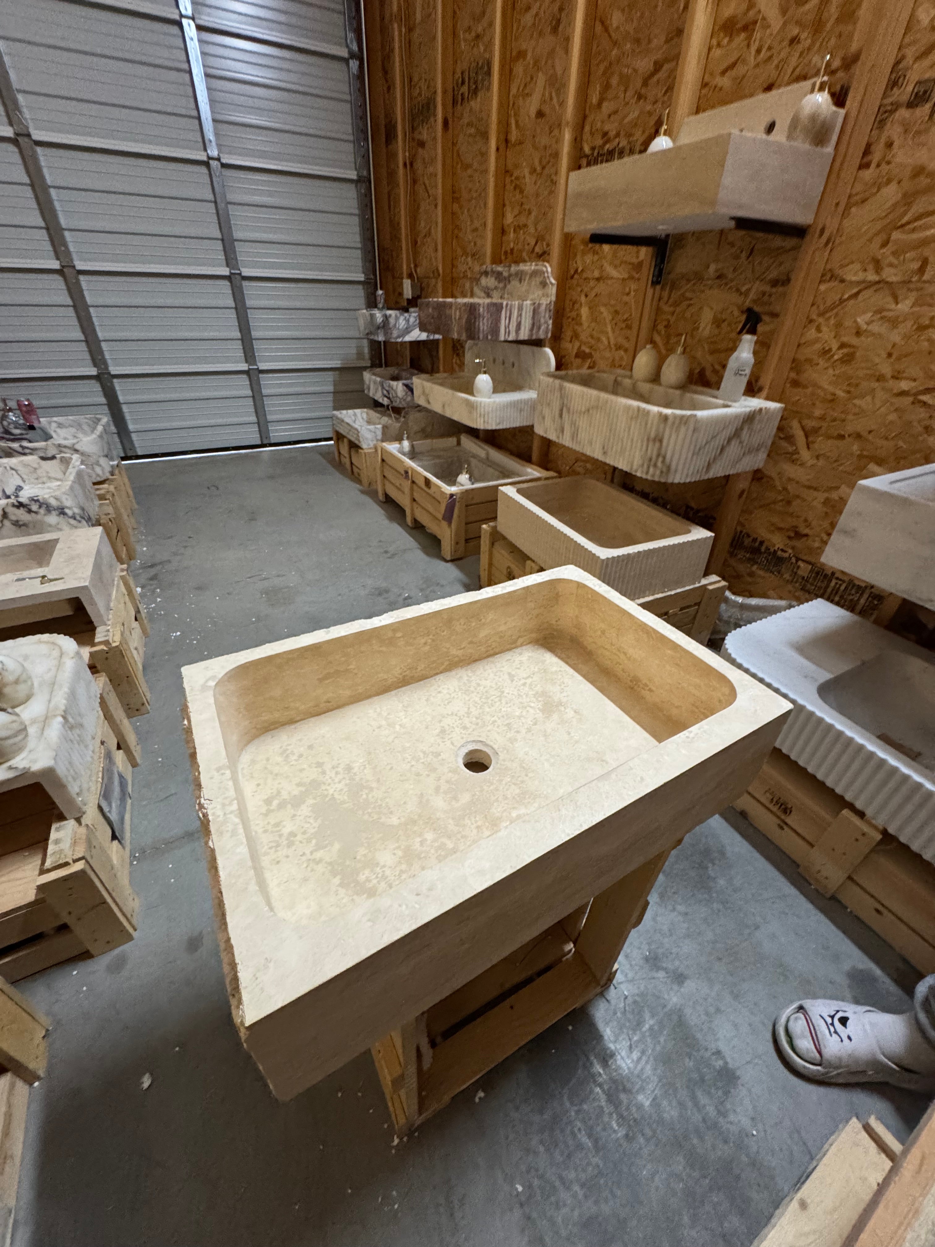 Hand Carved Travertine Marble Sink - Custom Bathroom Vanity (27”x 18” x 7”)