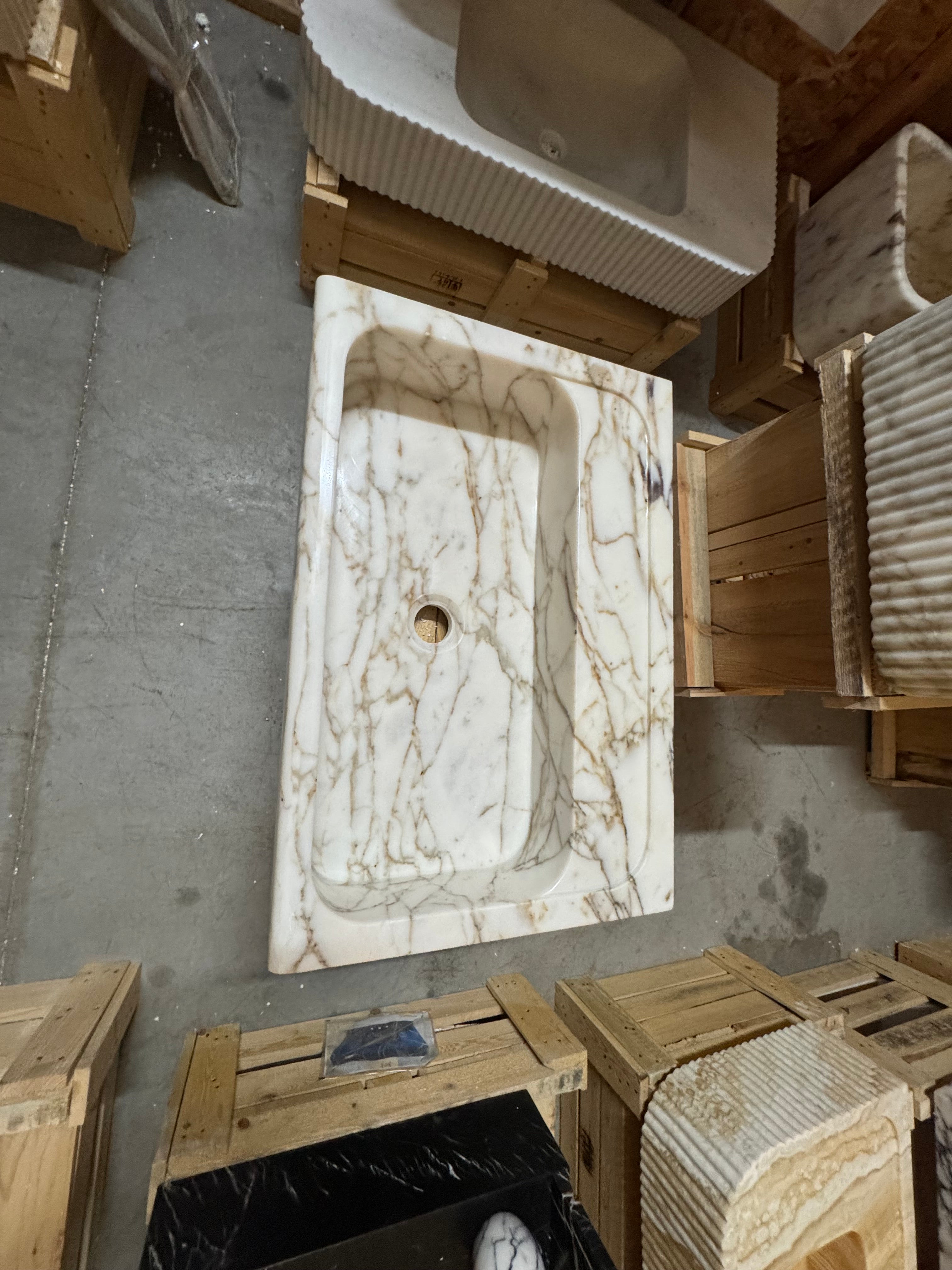 Handcrafted Viola Marble Wall Mounted Sink: Customizable Natural Stone Basin