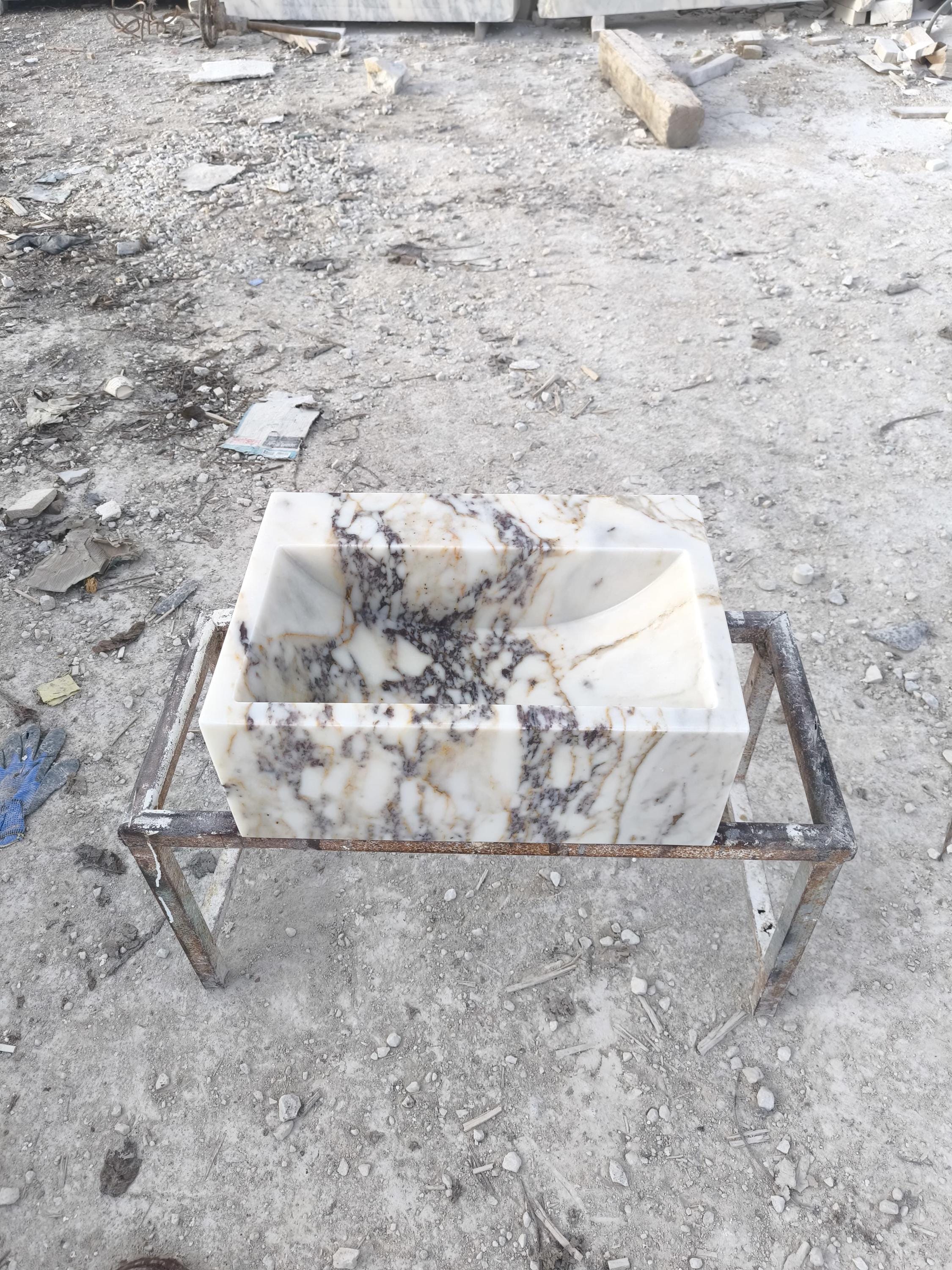 Calacatta Viola Marble Sink: Natural Stone Powder Room Washbasin