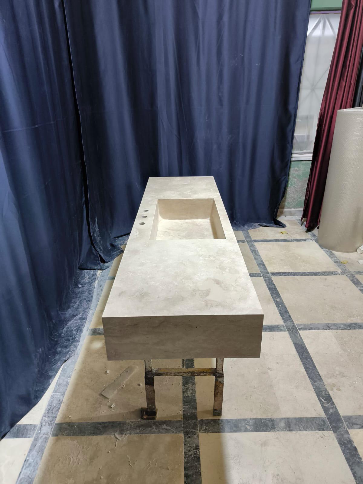 Hand Carved Travertine Sink: 71'' Rectangular Farmhouse Washbasin