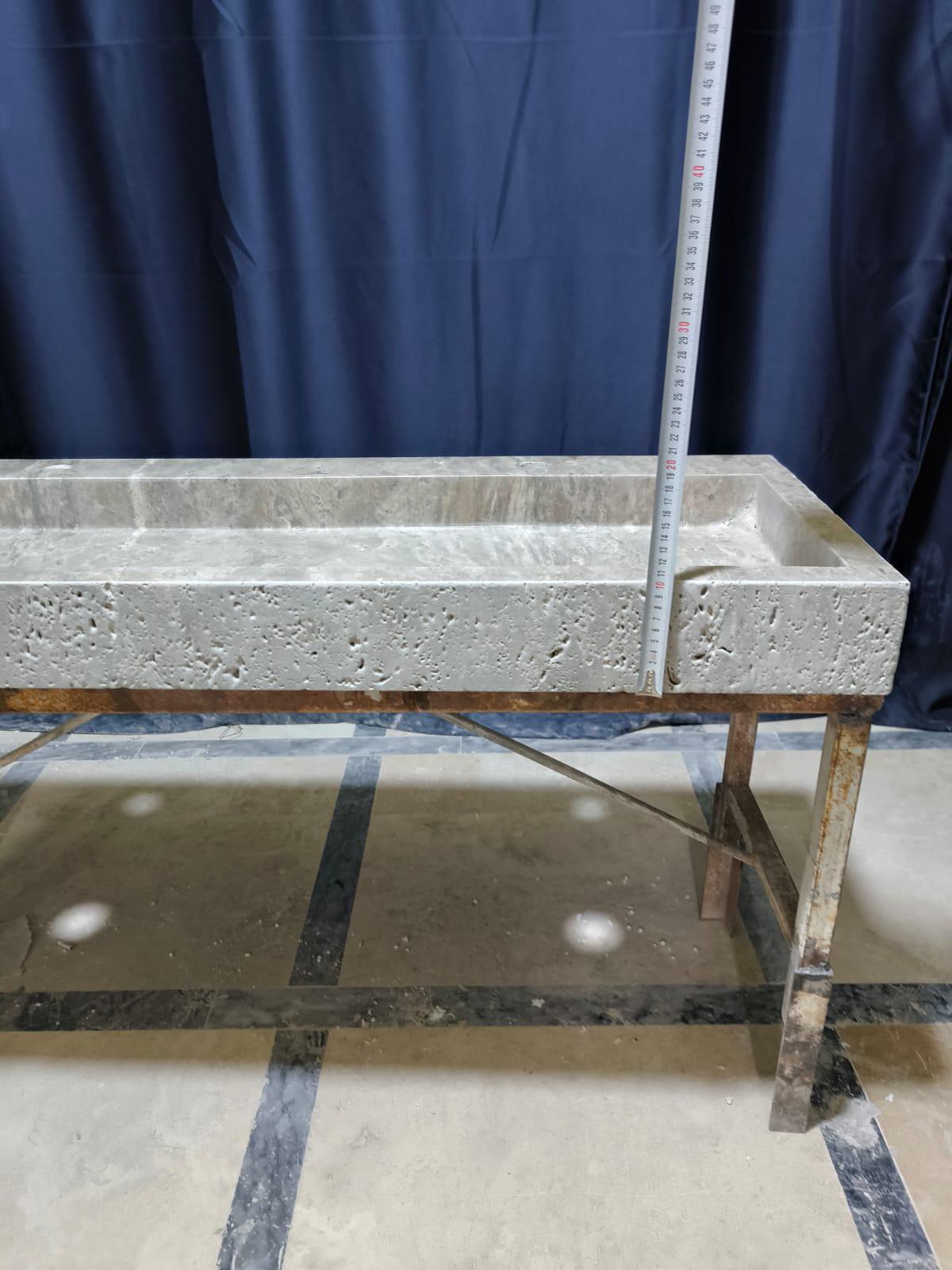 Handmade Double Travertine Marble Sink: 47" Bathroom Vanity