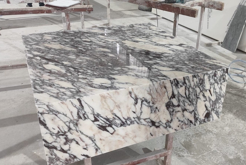 Calacatta Viola Marble Plinth Coffee Table, Custom Cube End Table