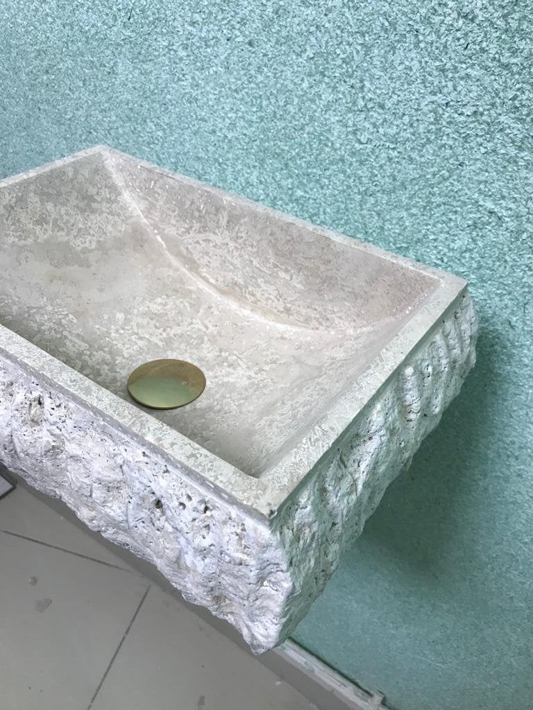 Travertine Stone Sink – Handmade Rectangle Vanity Basin – Mediterranean Style