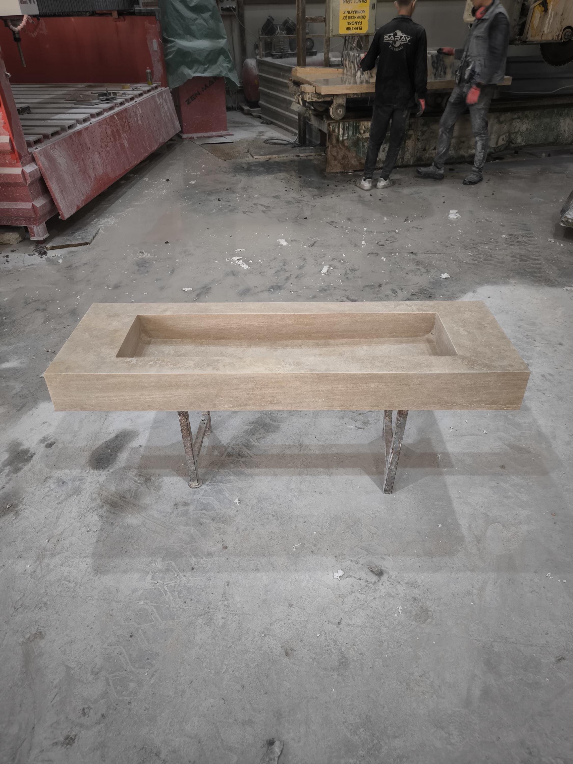Handcrafted Beige Travertine Rectangular Sink: Natural Stone Bathroom Sink (60x20x6)