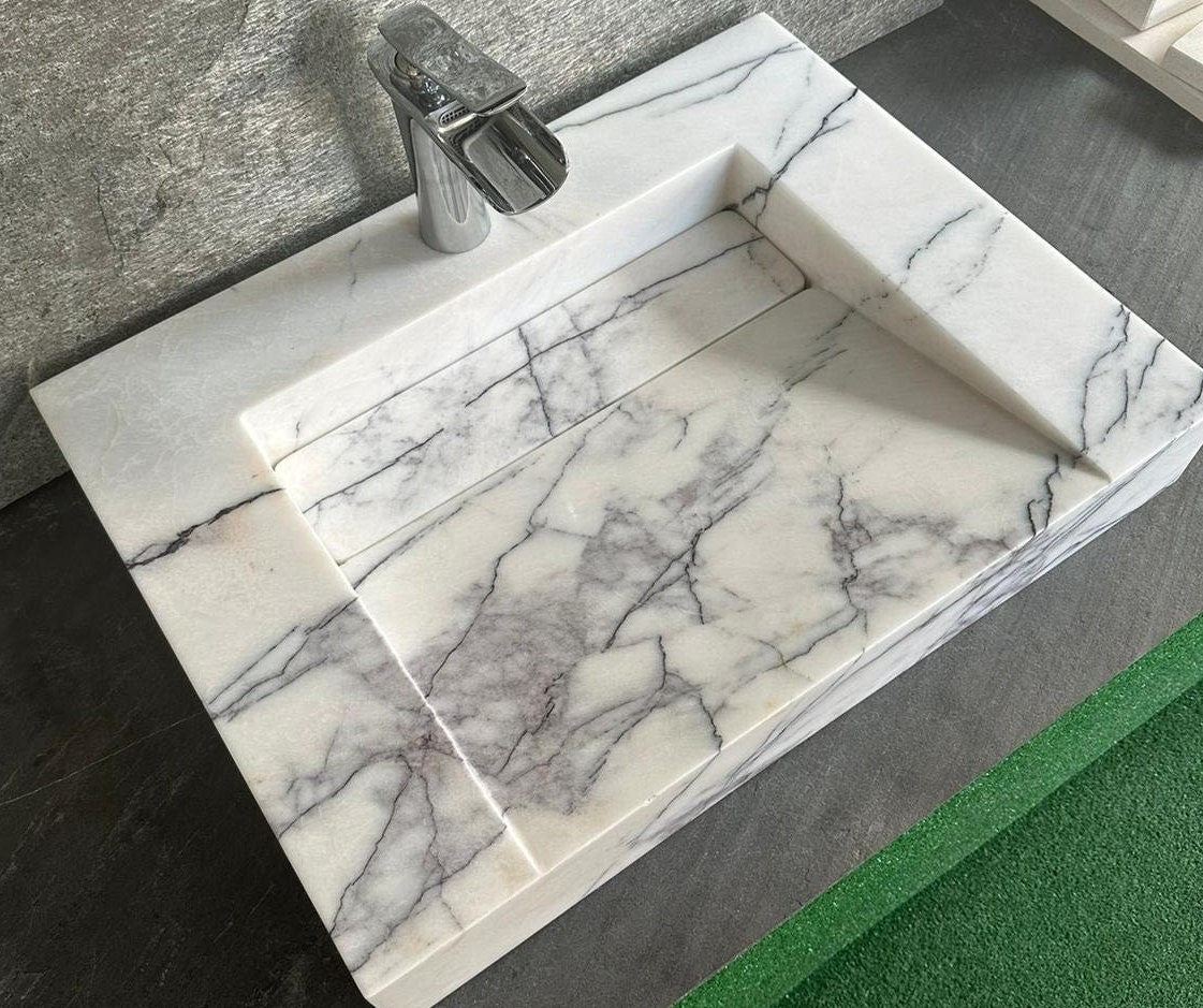 Handmade Carrara Marble Sink: Wall Mount or Countertop Vanity
