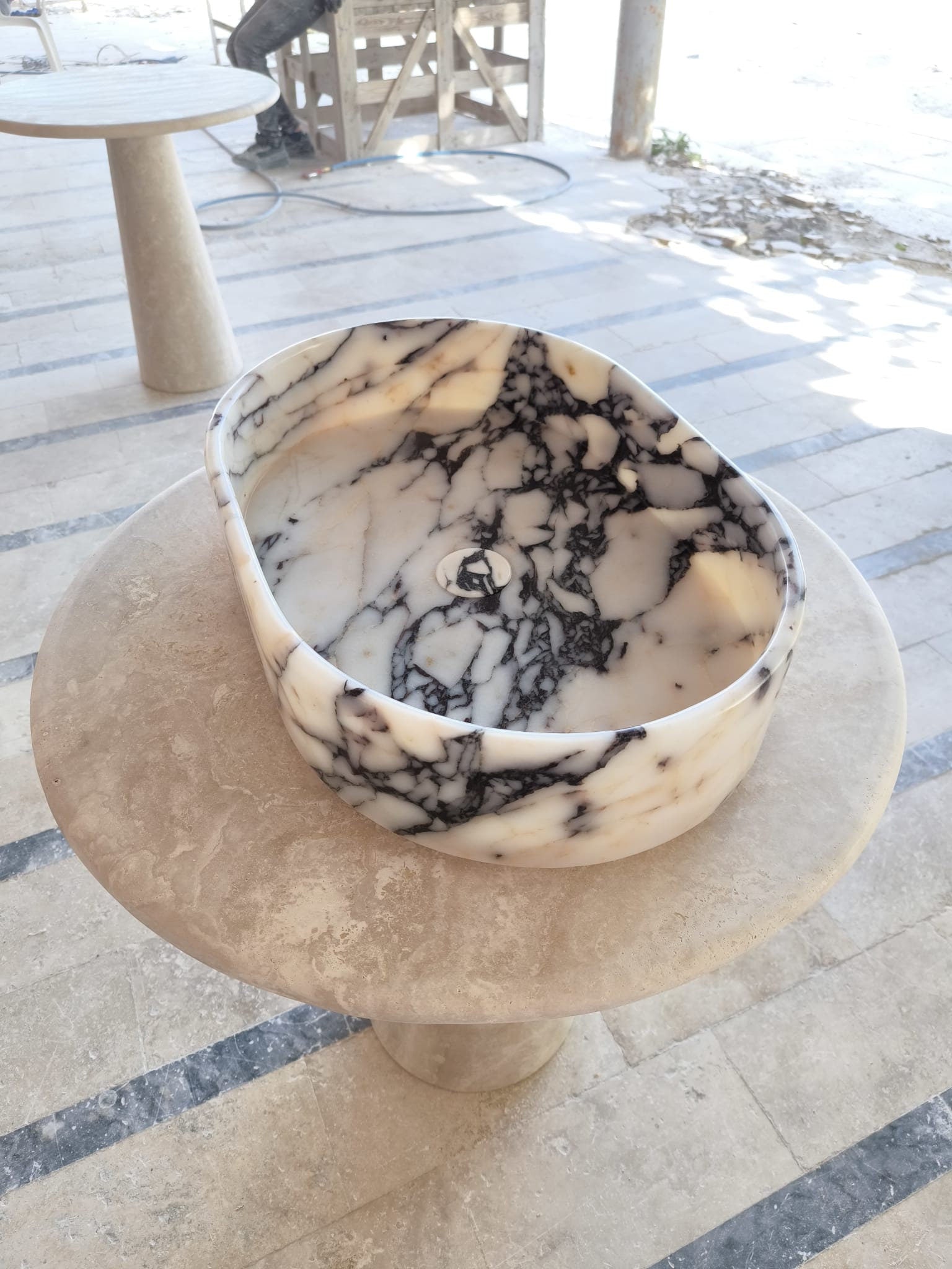 Calacatta Viola Marble Sink: Hand Carved Rounded Stone Sink