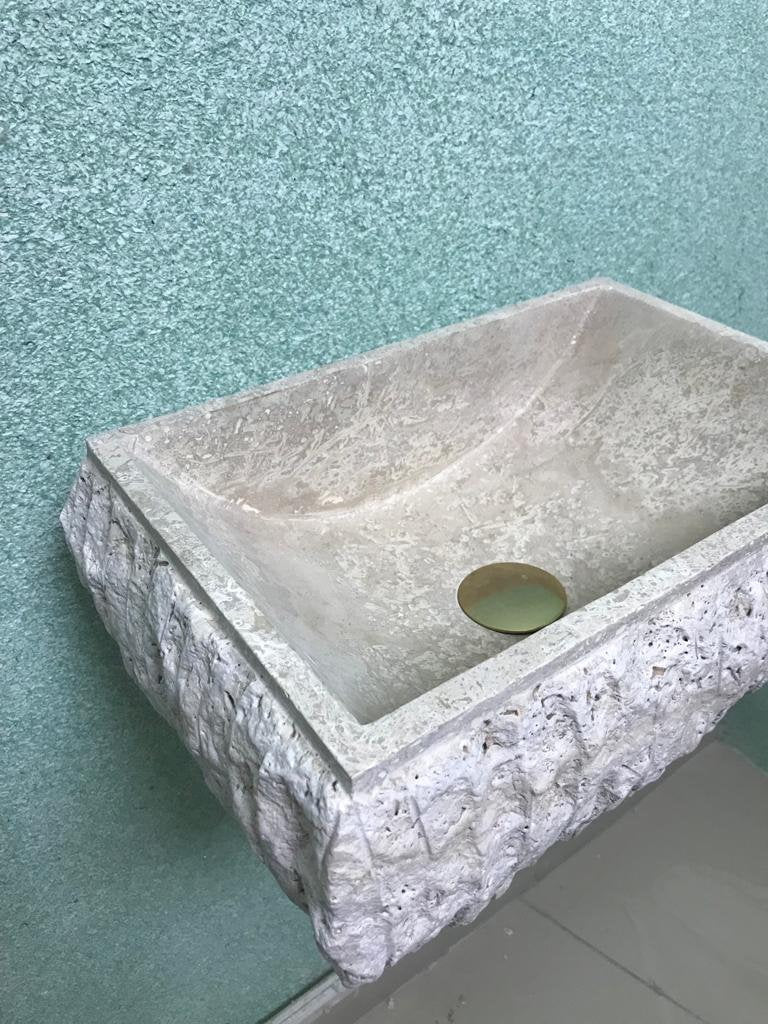 Travertine Stone Sink – Handmade Rectangle Vanity Basin – Mediterranean Style