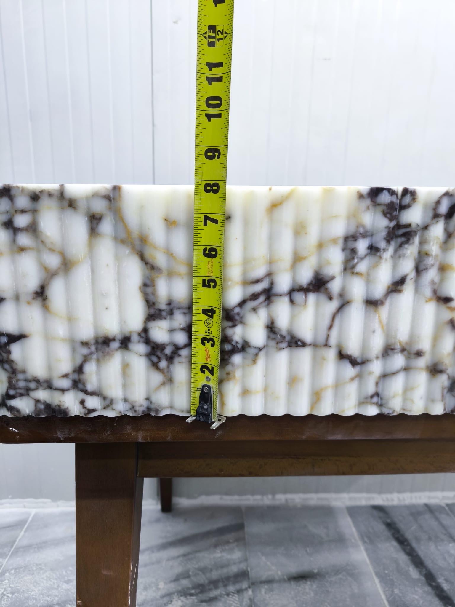 Hand Carved Calacatta Viola Marble Sink: Fluted Wall Mount Vessel 48"x22"x8"
