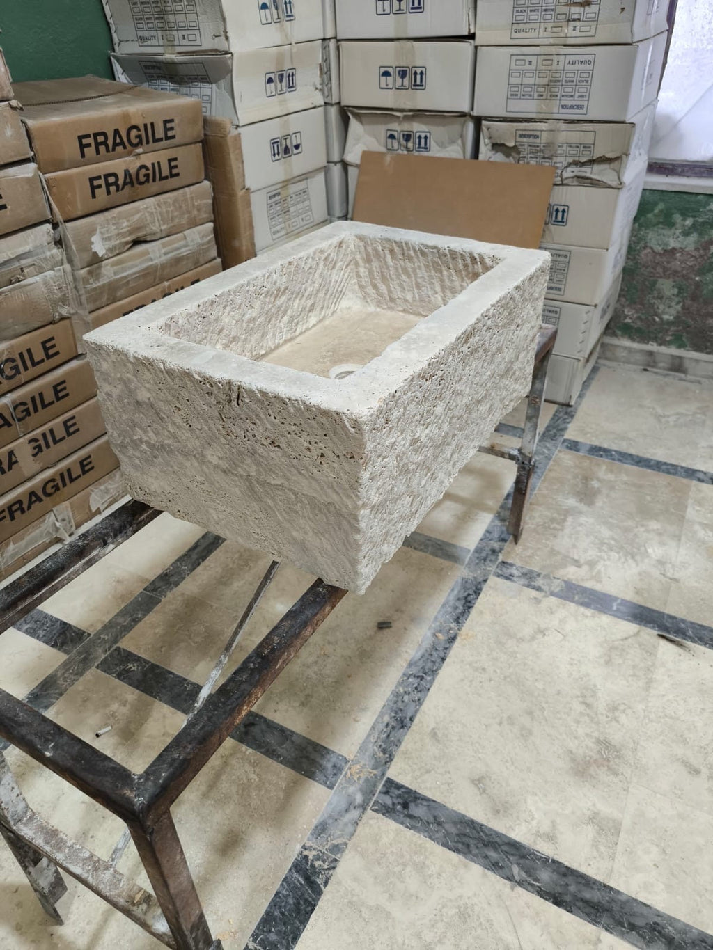 Handmade Travertine Marble Bathroom Sink with Backsplash (26"x18"x8")
