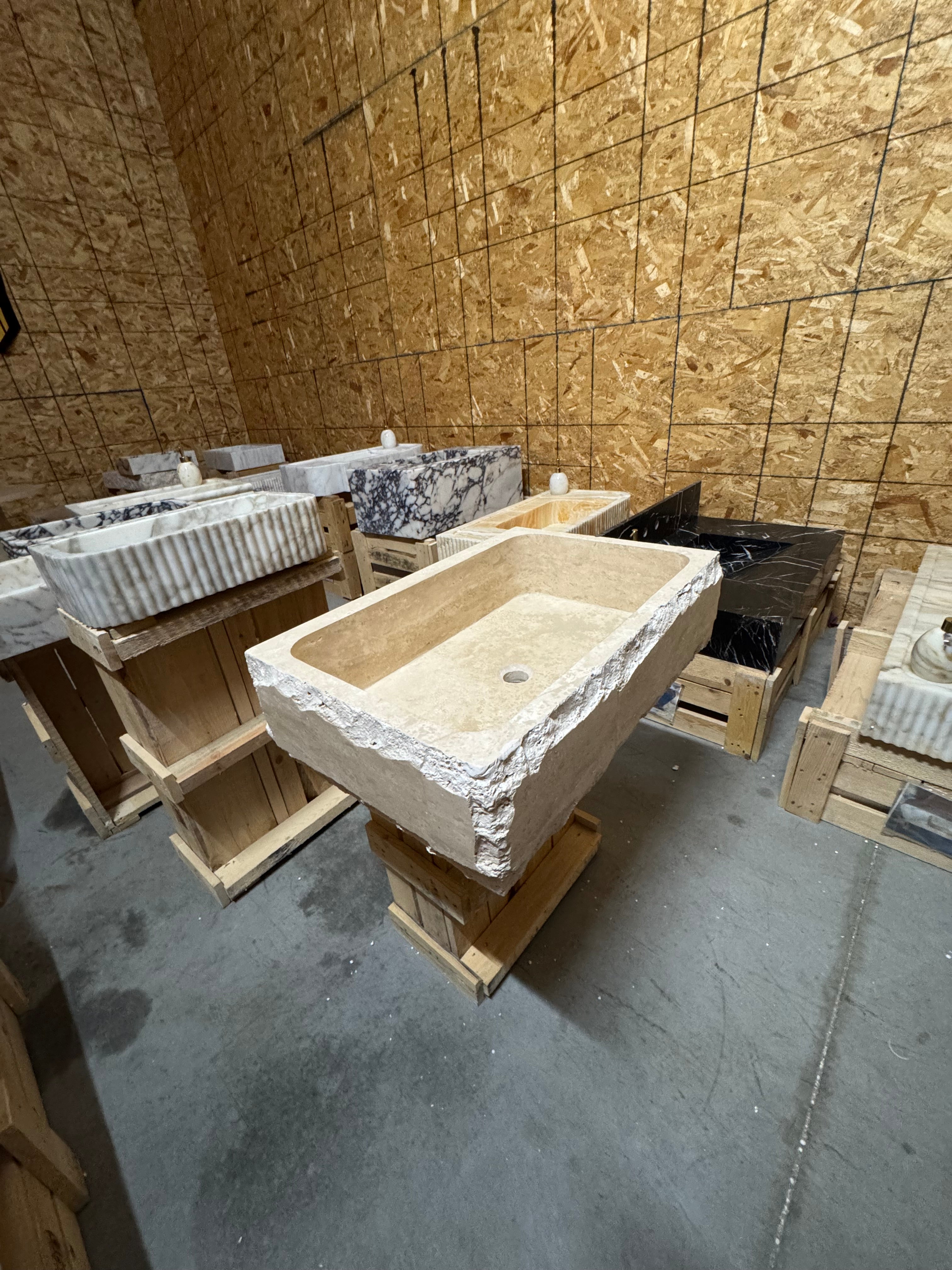 Hand Carved Travertine Marble Sink - Custom Bathroom Vanity (27”x 18” x 7”)