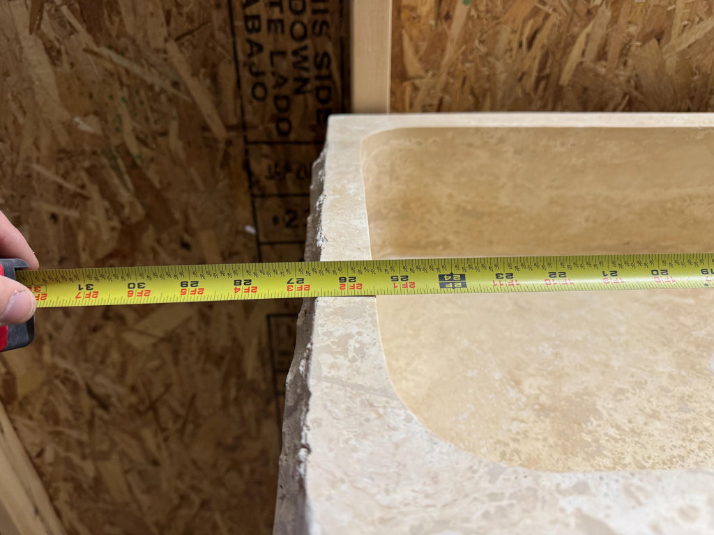 Hand Carved Travertine Marble Sink - Custom Bathroom Vanity (27”x 18” x 7”)