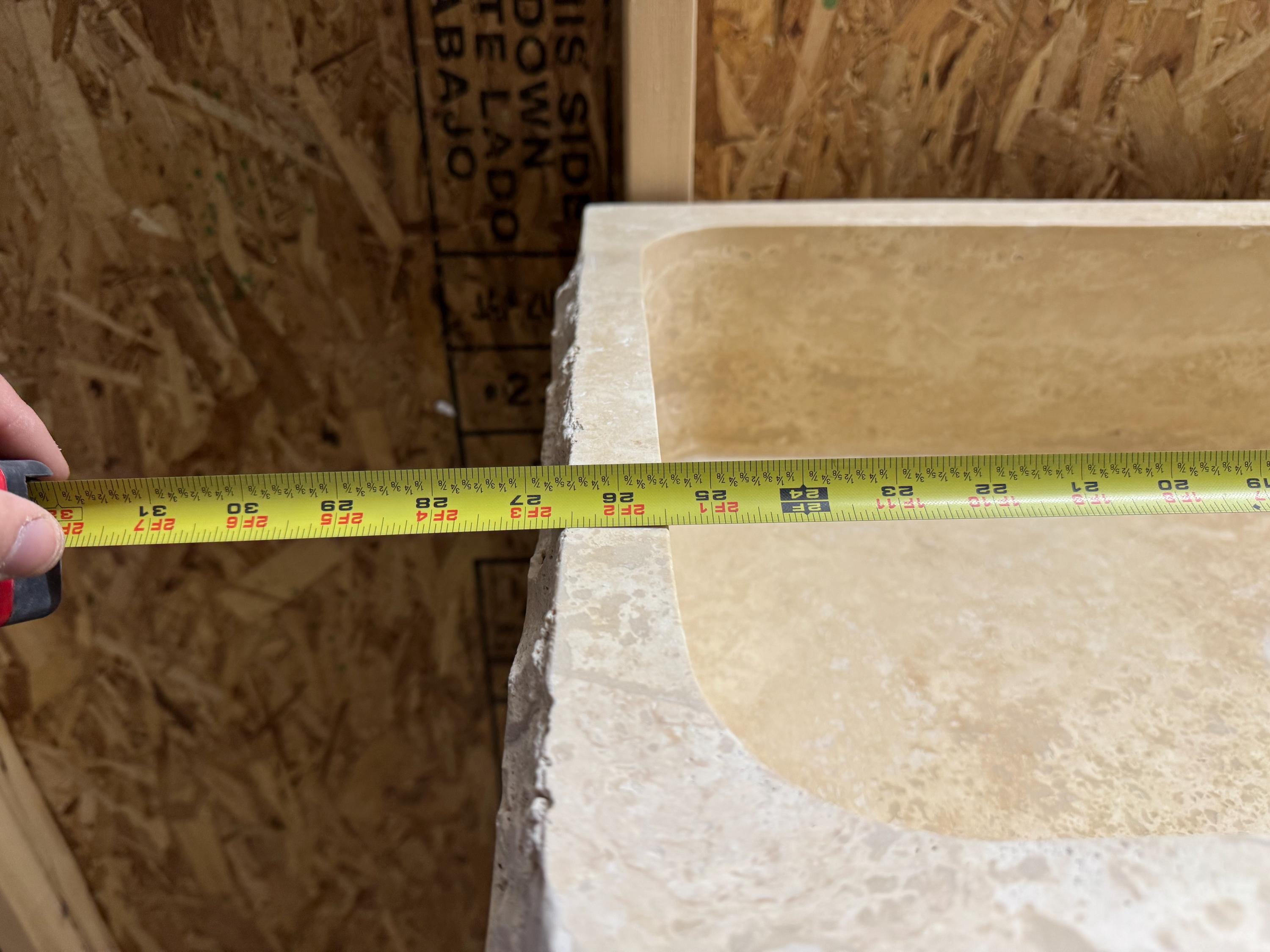 Hand Carved Travertine Marble Sink - Custom Bathroom Vanity (27”x 18” x 7”)