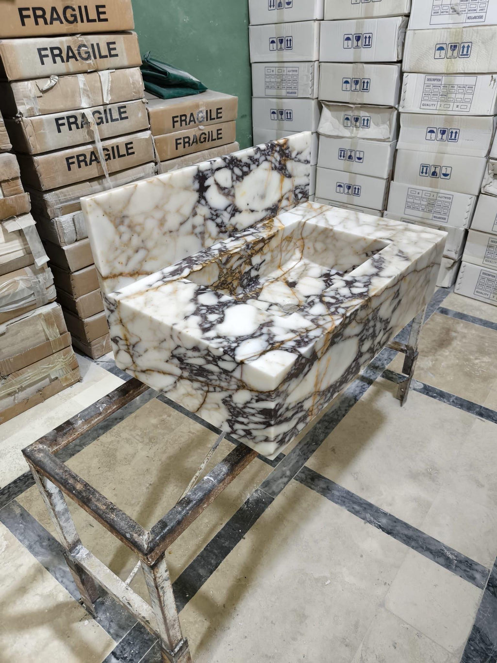 Complete Calacatta Viola Marble Floating Sink: Bathroom Vanity, Wall Mounted , Integrated sinks