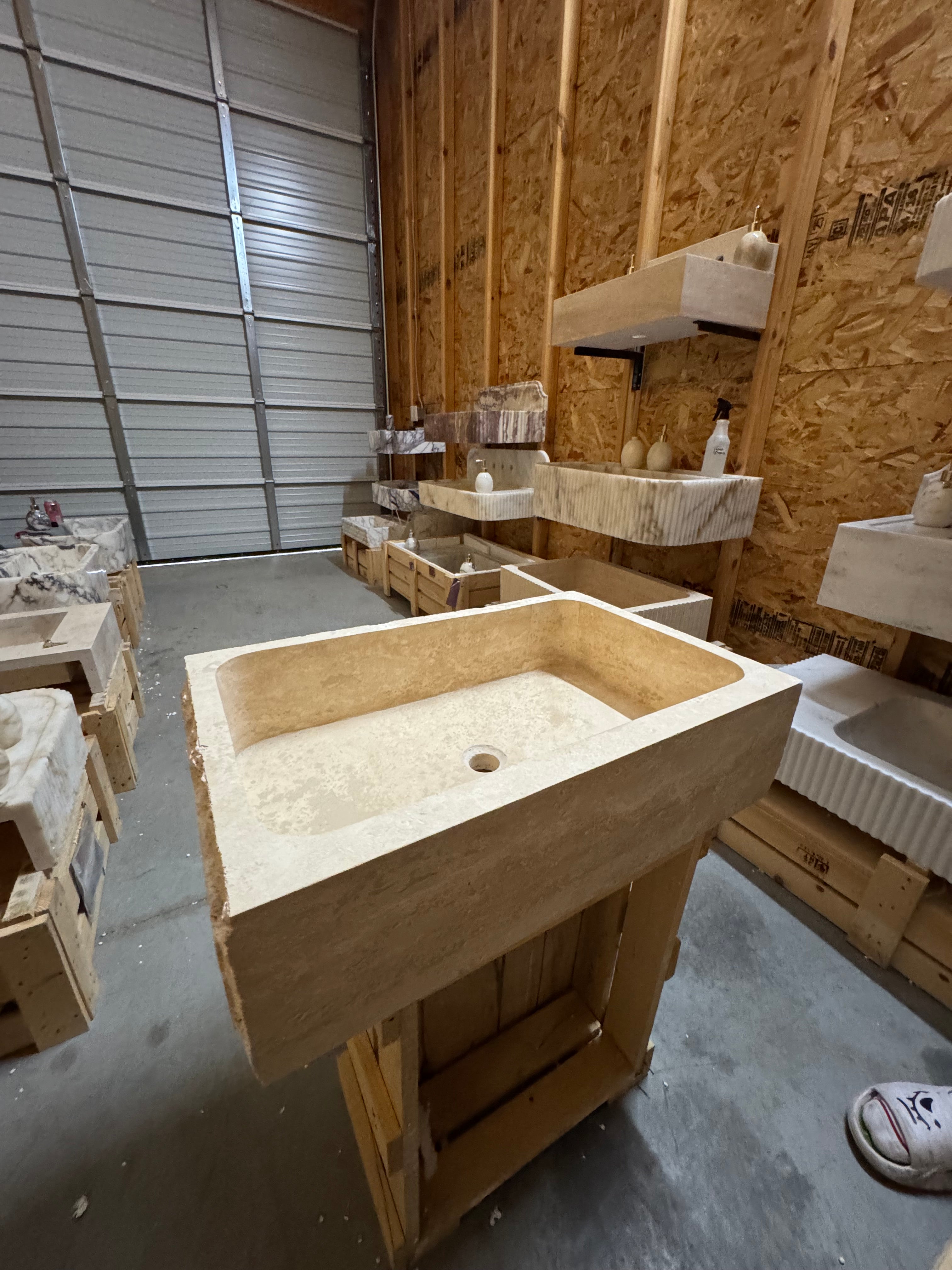 Hand Carved Travertine Marble Sink - Custom Bathroom Vanity (27”x 18” x 7”)