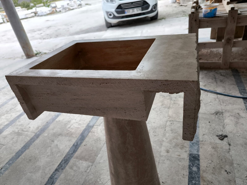 Handcrafted Travertine Marble Sink: Wall Mounted Washbasin with Faucet Hole