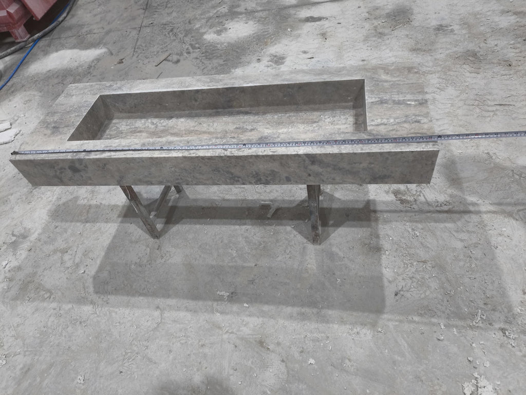 Handcrafted Silver Travertine Marble Sink: Thin Edge Rectangular Bathroom Sink (60x20x6)