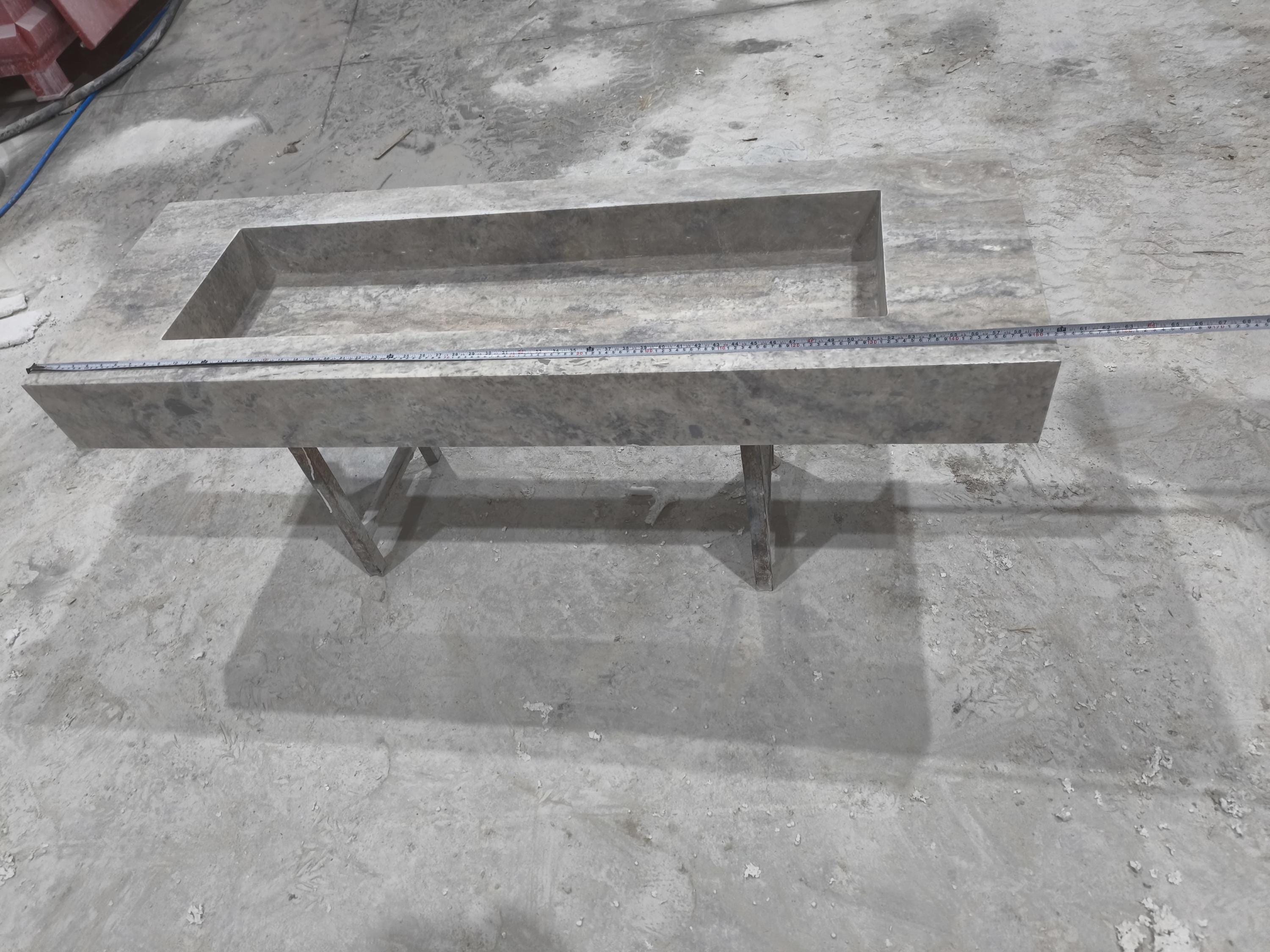 Handcrafted Silver Travertine Marble Sink: Thin Edge Rectangular Bathroom Sink (60x20x6)