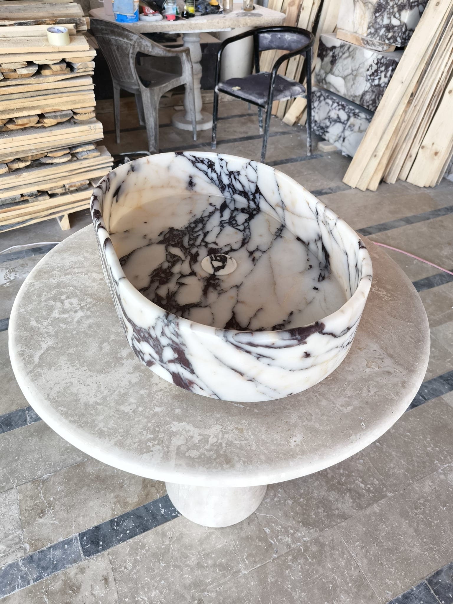 Calacatta Viola Marble Sink: Hand Carved Rounded Stone Sink