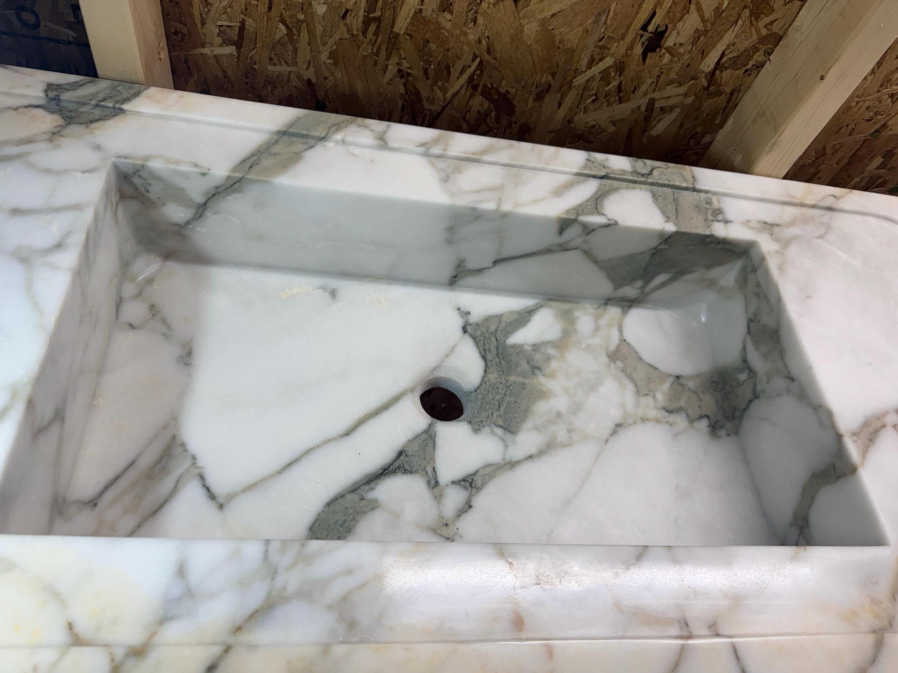 Handcrafted Calacatta Monet  Marble Wall Mounted Sink