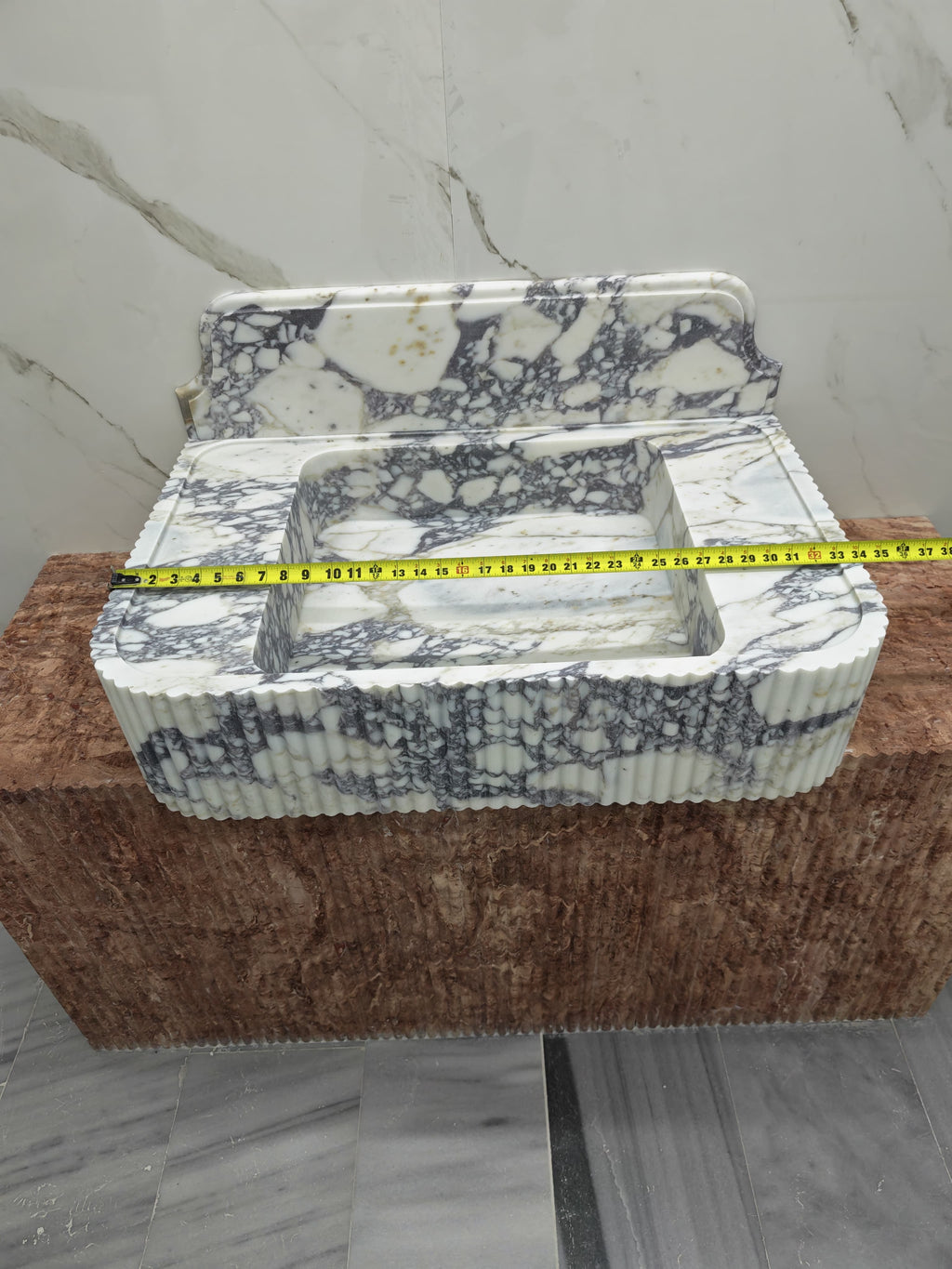 Marble sink Calacatta viola 34”x22”x8” 8” backsplash