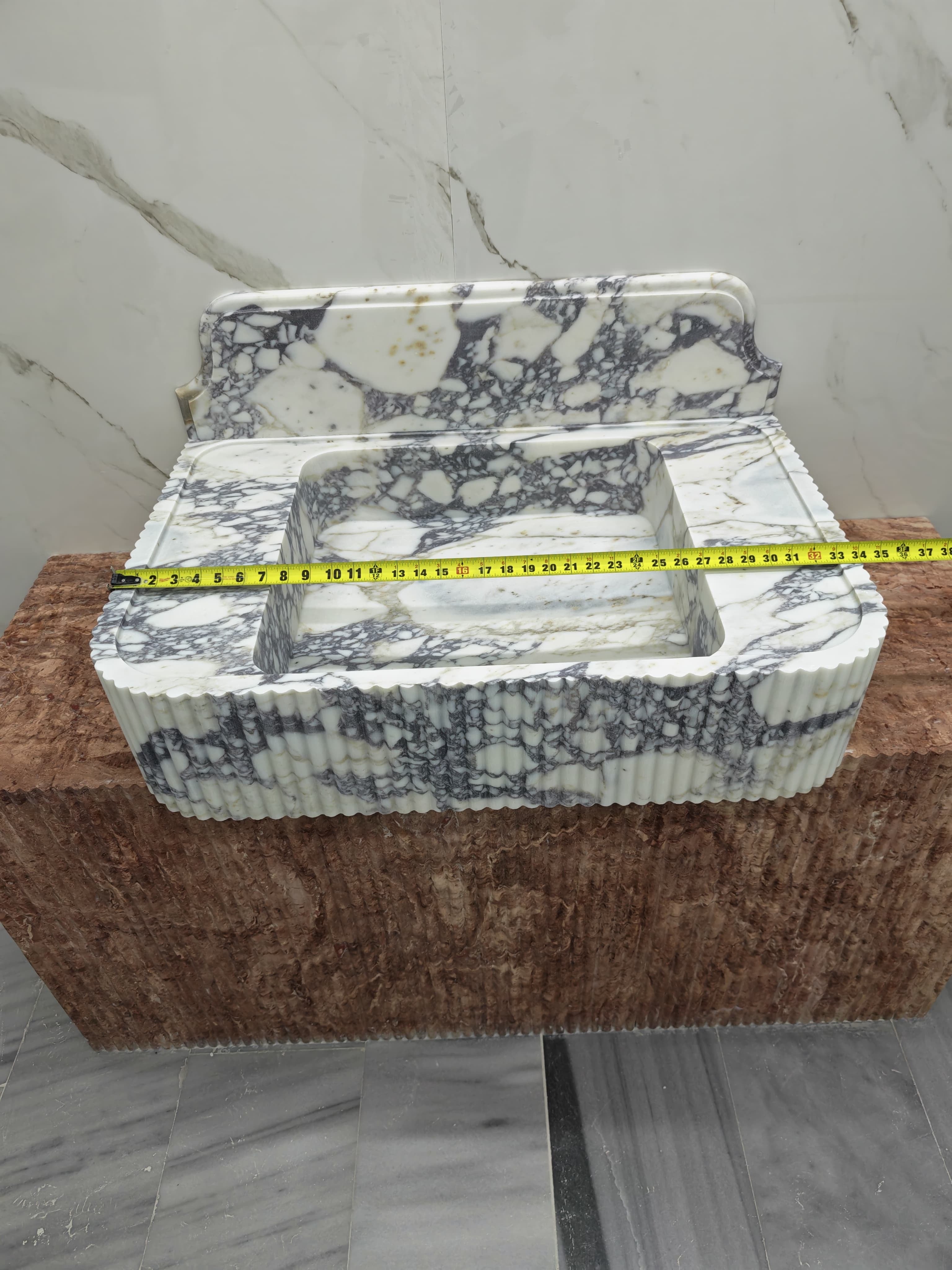 Marble sink Calacatta viola 34”x22”x8” 8” backsplash