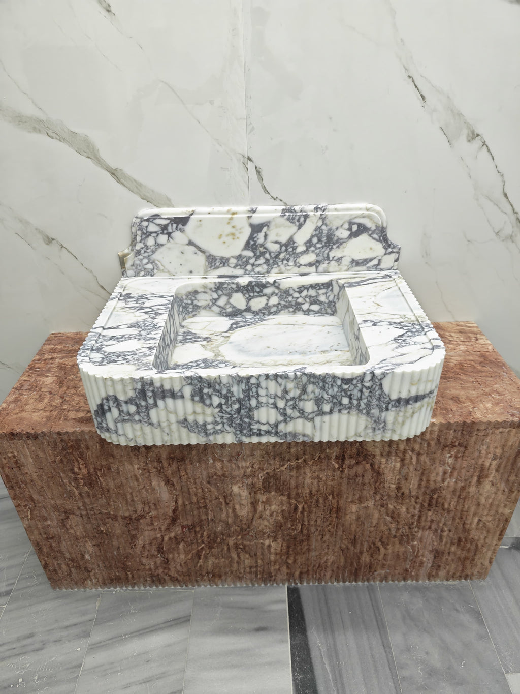 Marble sink Calacatta viola 34”x22”x8” 8” backsplash