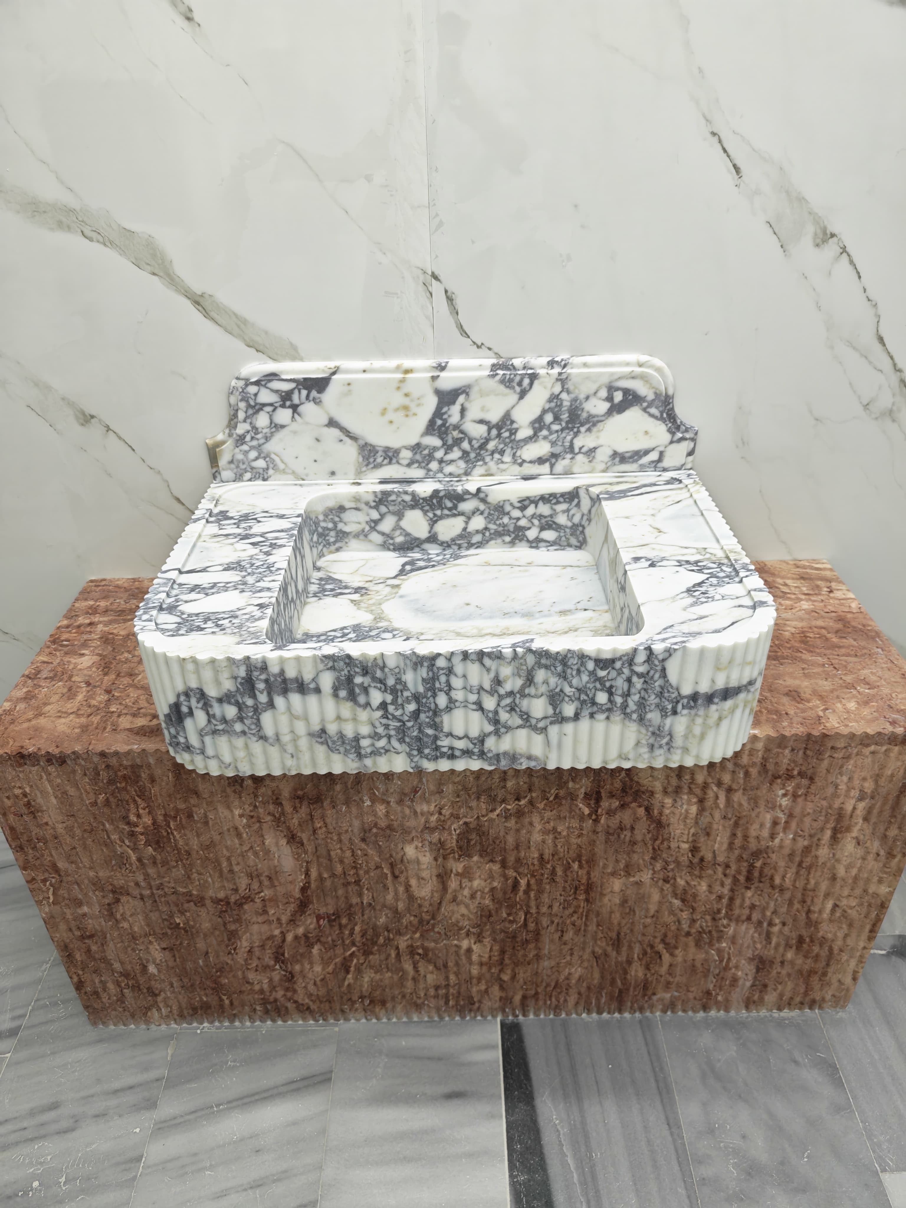 Marble sink Calacatta viola 34”x22”x8” 8” backsplash
