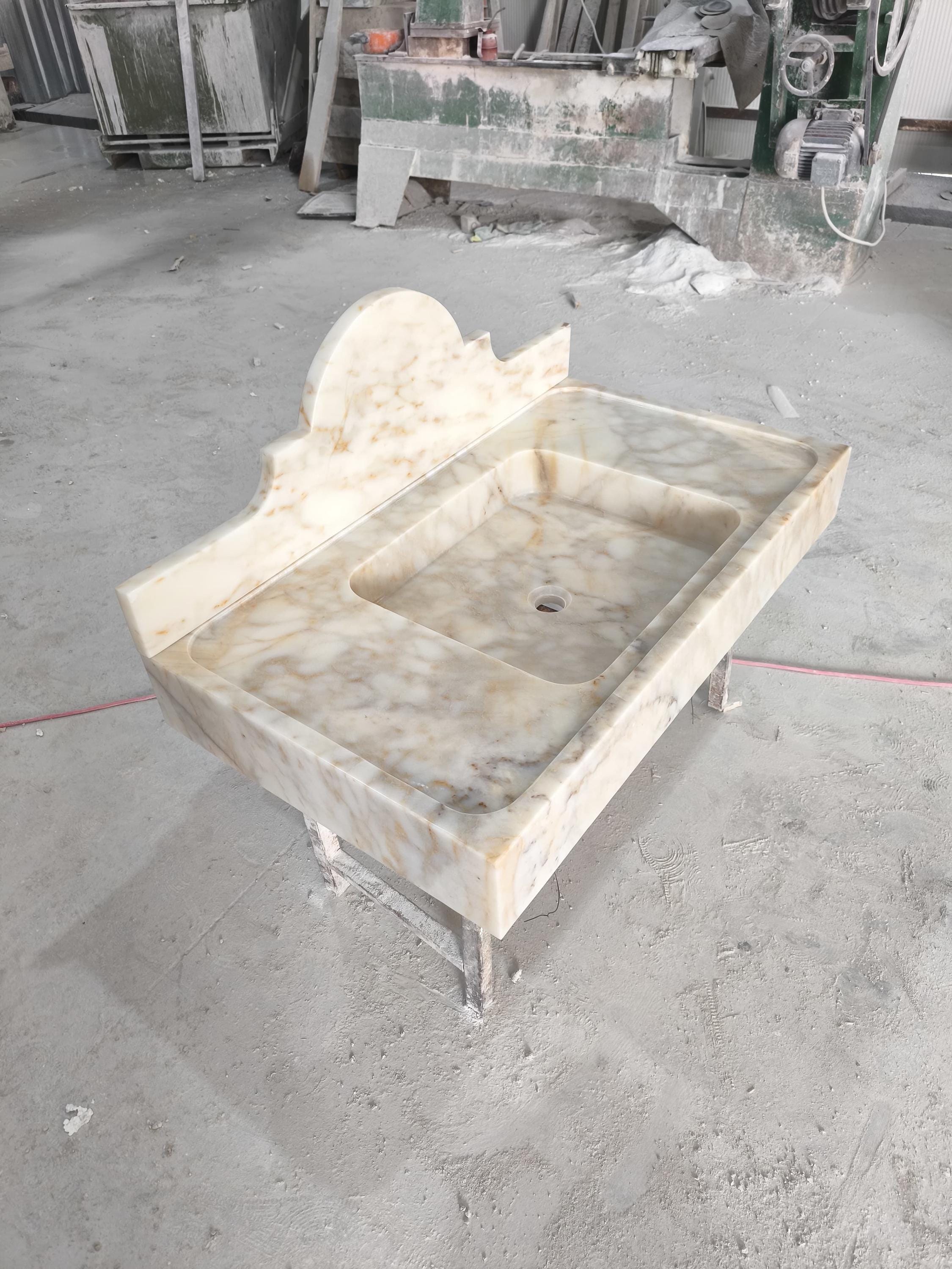 Handcrafted Calacatta Gold Marble Sink with Backsplash (38.5”x22”x5”)