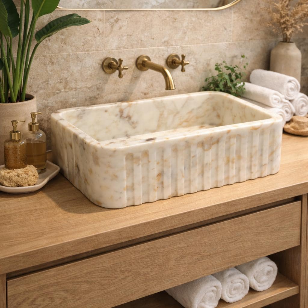 Handmade Calacatta Gold Marble Sink: Natural Stone Vessel Bathroom Vanity