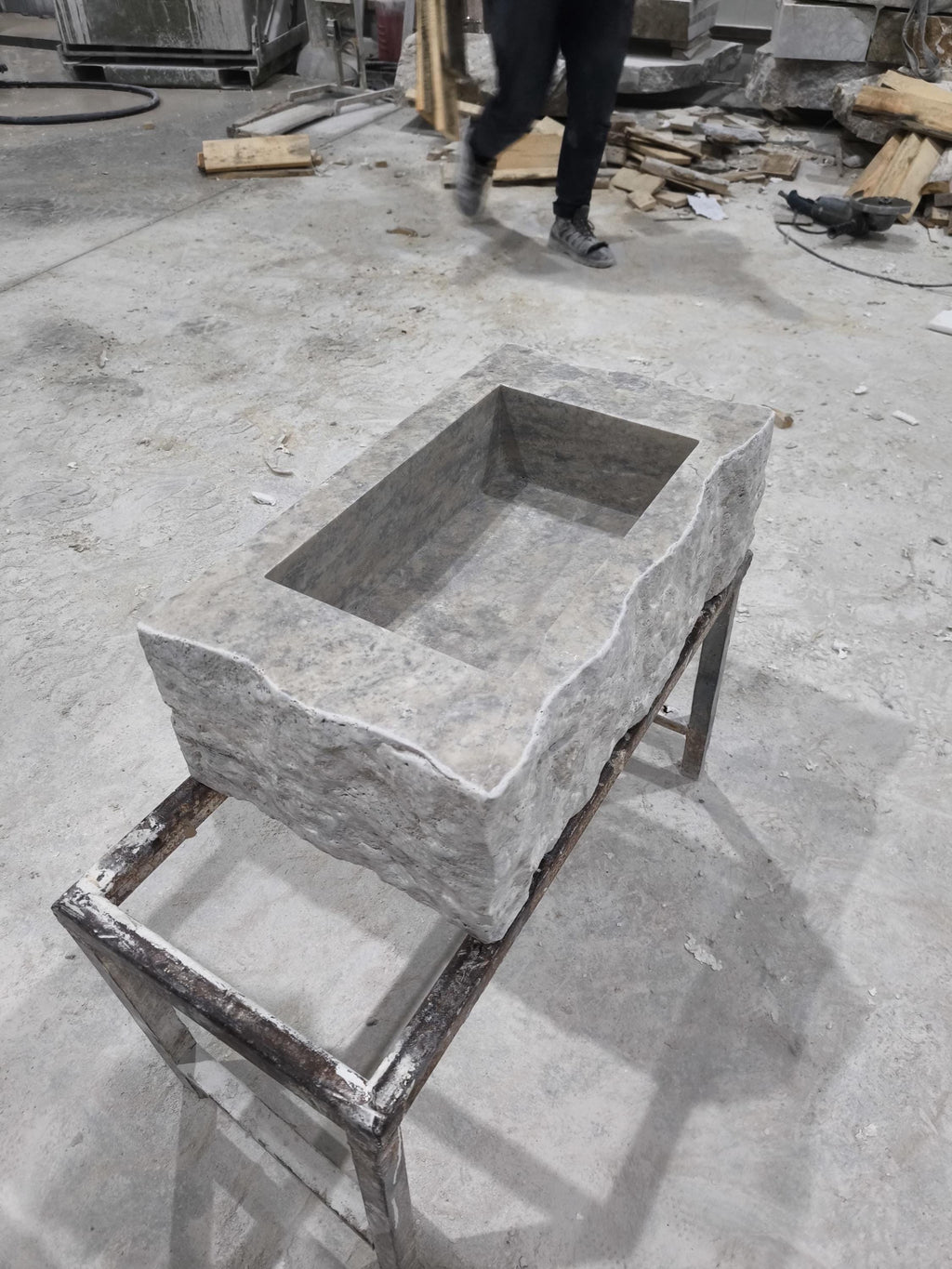 Complete Silver Travertine Stone Sink: Rustic Powder Room, Natural Marble
