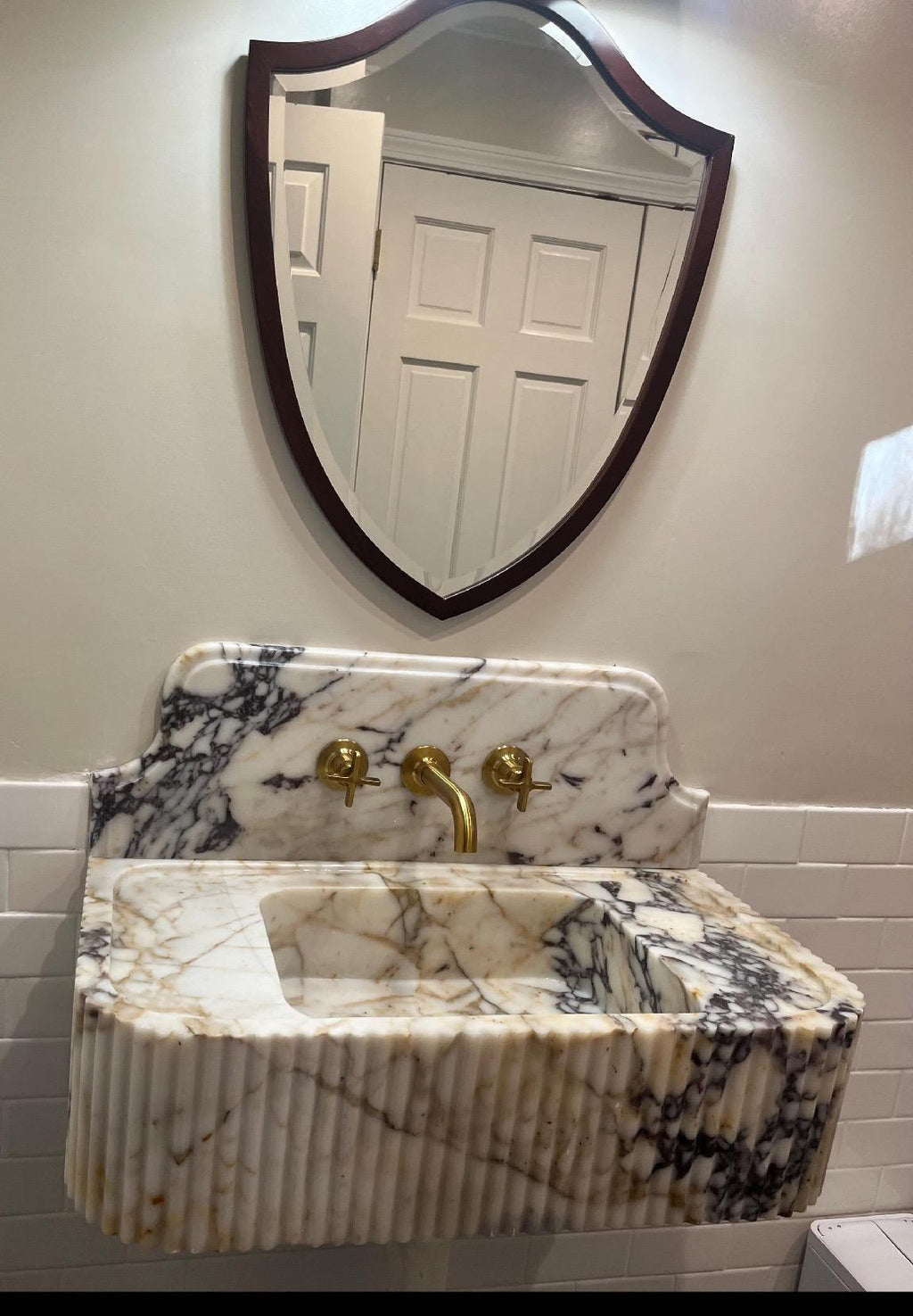 Calacatta Viola Project for Melissa  38”x18”x10” 10” backsplash
