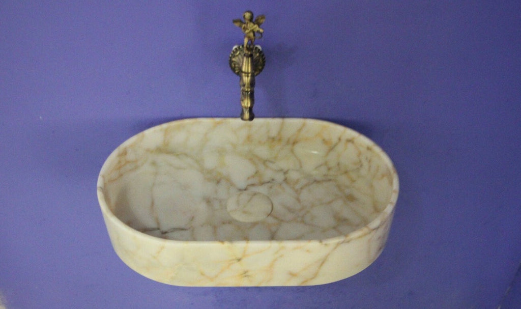 Handcrafted Calacatta Viola Marble Vessel Sink: Rounded Bathroom Basin