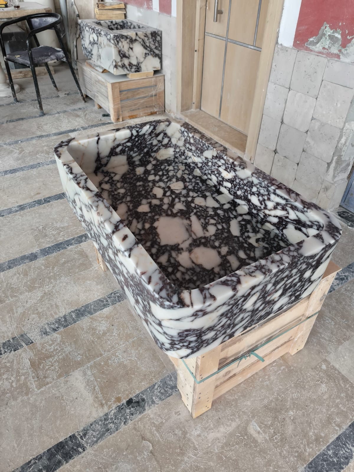 Handmade Calacatta Marble Wall Mount Bathroom Sink
