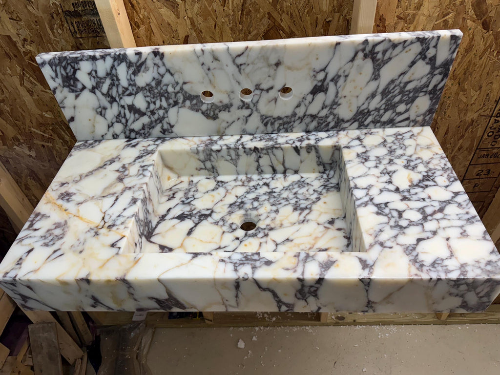Handmade Calacatta Marble Wall Mount Sink with Backsplash