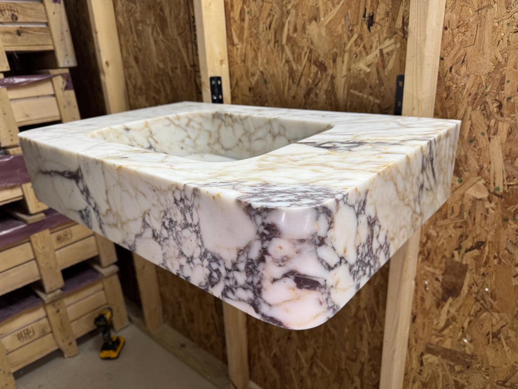 Calacatta Marble Wall Mount Bathroom Sink: Custom Powder Room Vanity