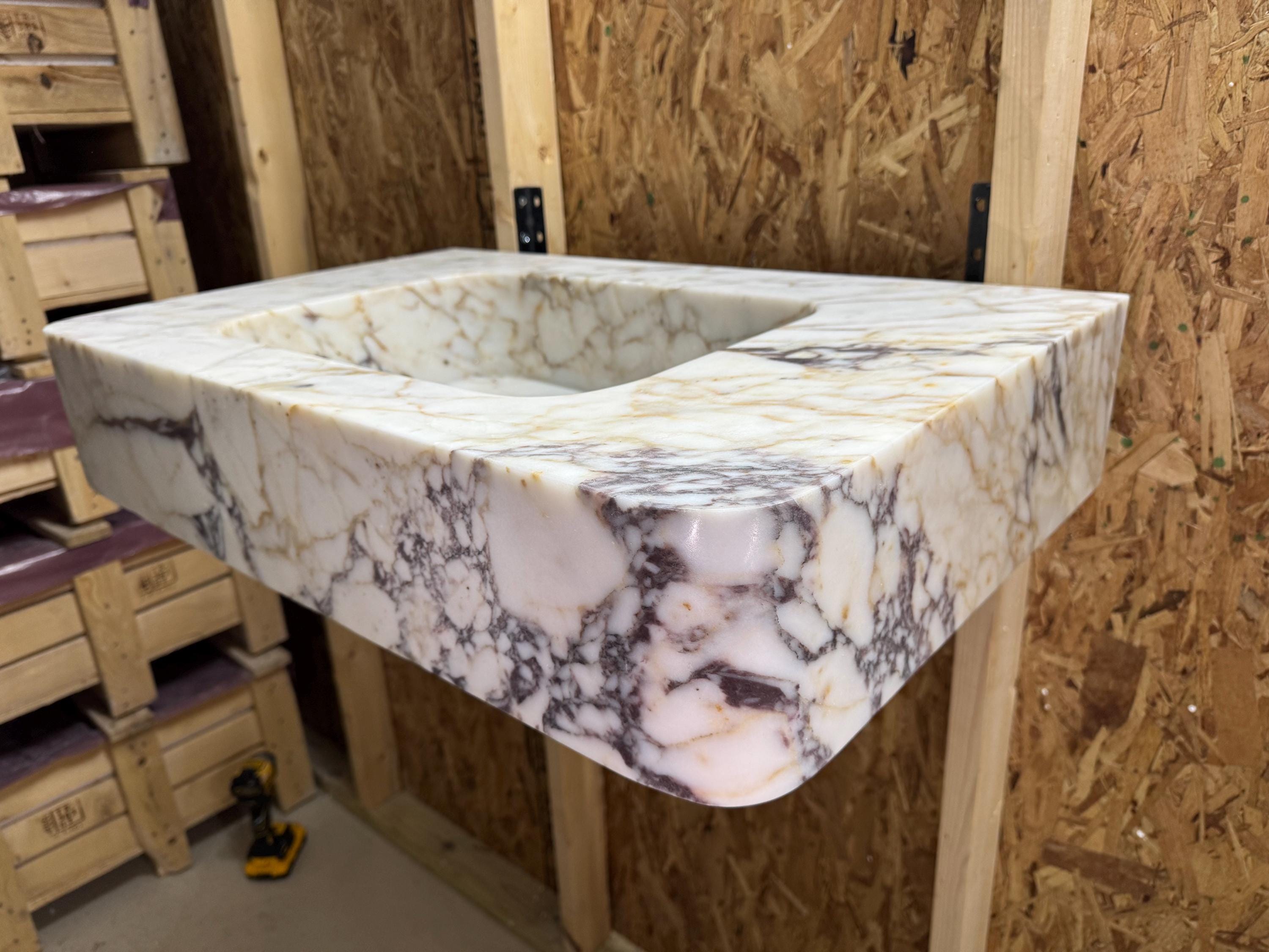 Calacatta Marble Wall Mount Bathroom Sink: Custom Powder Room Vanity