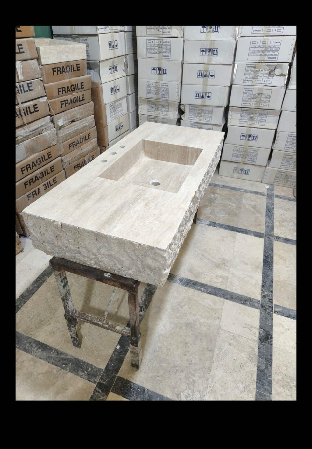 Handmade Travertine Marble Sink: Wall Mounted Natural Stone Washbasin