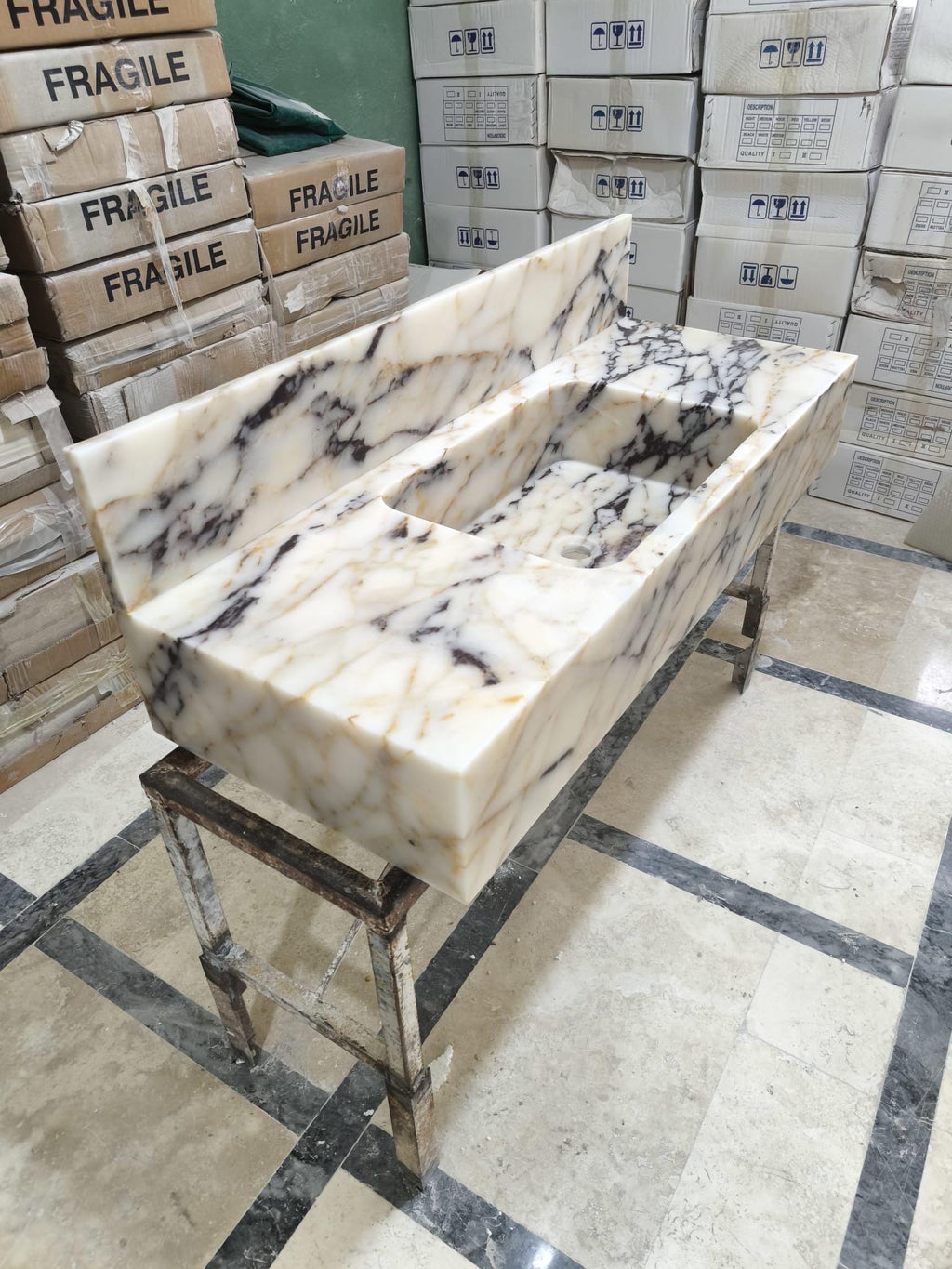 Calacatta Lilac Marble Vessel Sink: Handcrafted Natural Stone Bathroom Sink