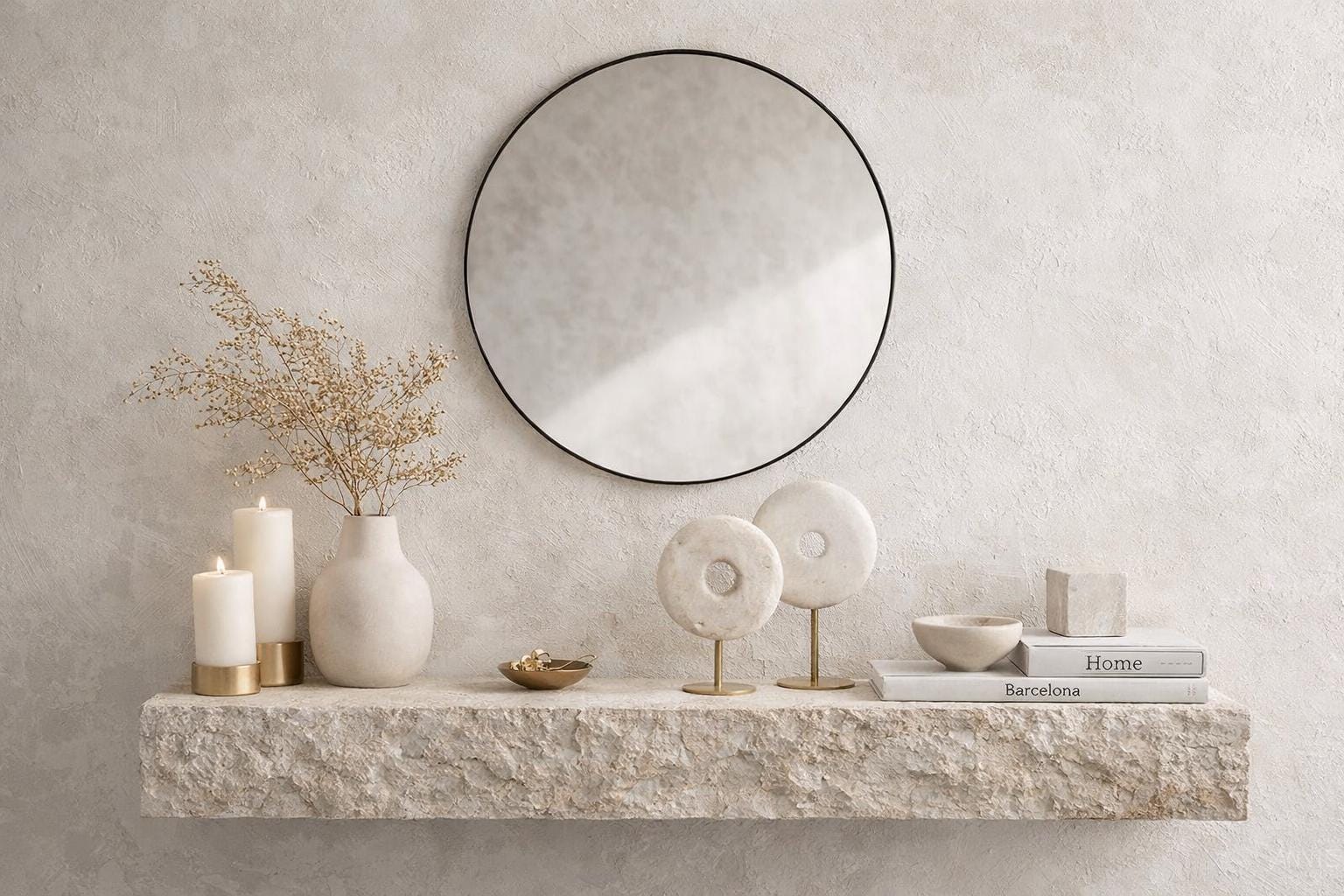 Travertine Floating Mantel Shelf – Rustic Chiseled Edge Natural Stone Fireplace Mantel