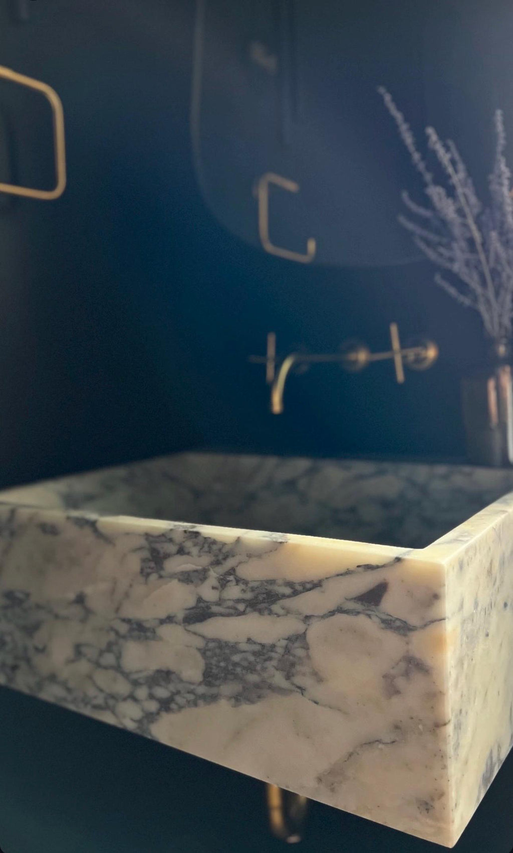 Handcrafted Viola Marble Wall Mounted Sink: Natural Stone Basin