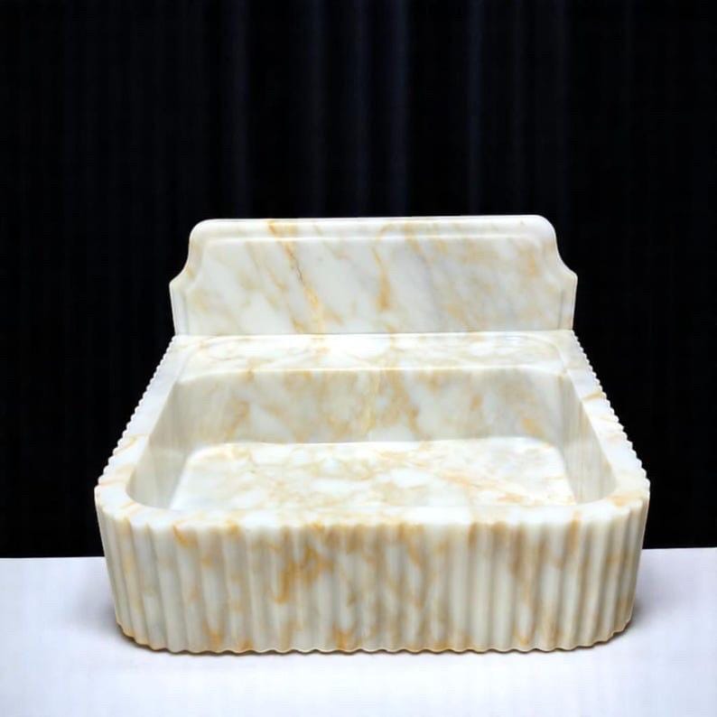 Calacatta Viola Marble Wall Mount Sink: Bathroom Vanity, Concealed Drain