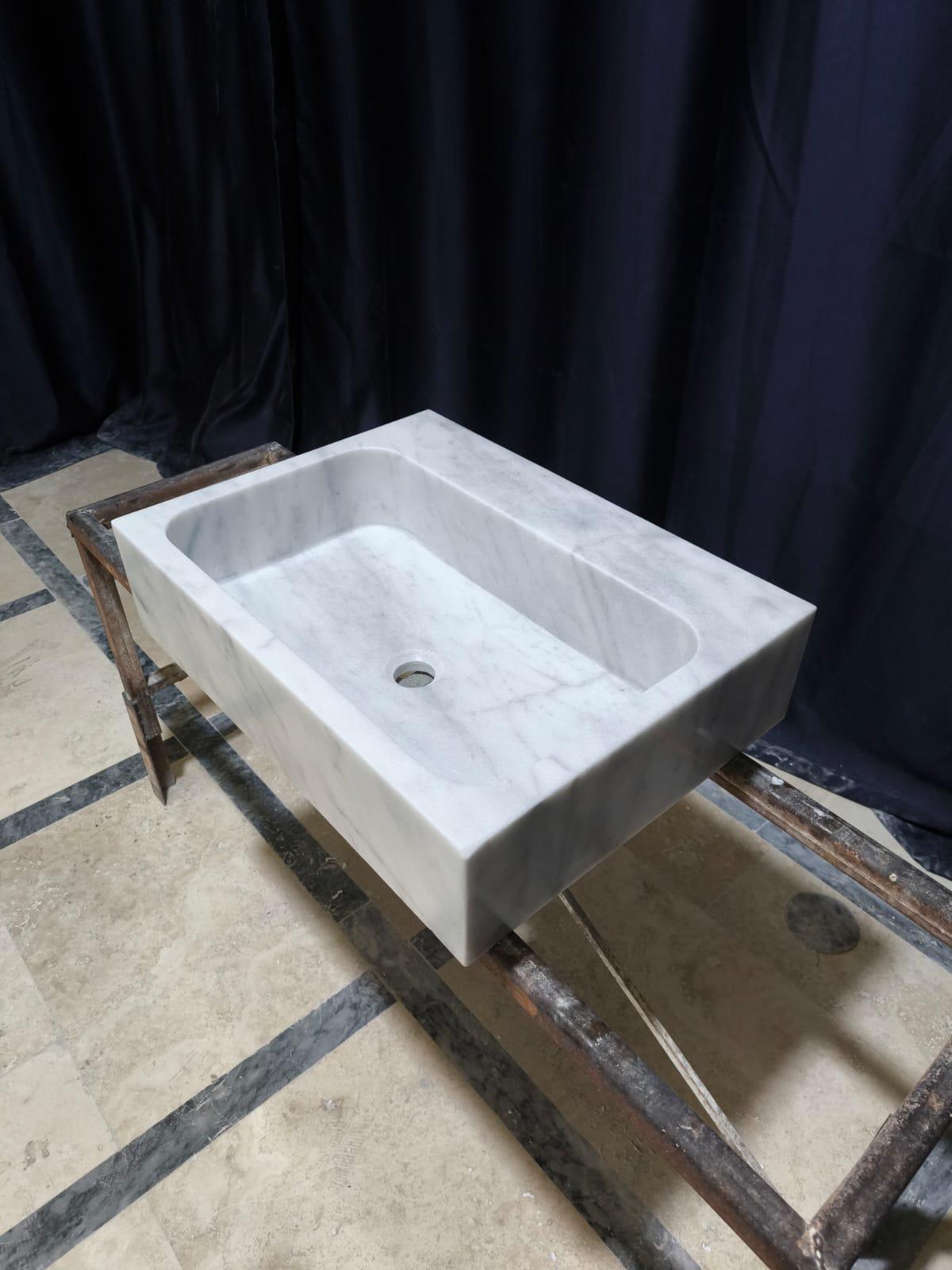 White Carrara Marble Vessel Sink: Natural Stone Washbasin